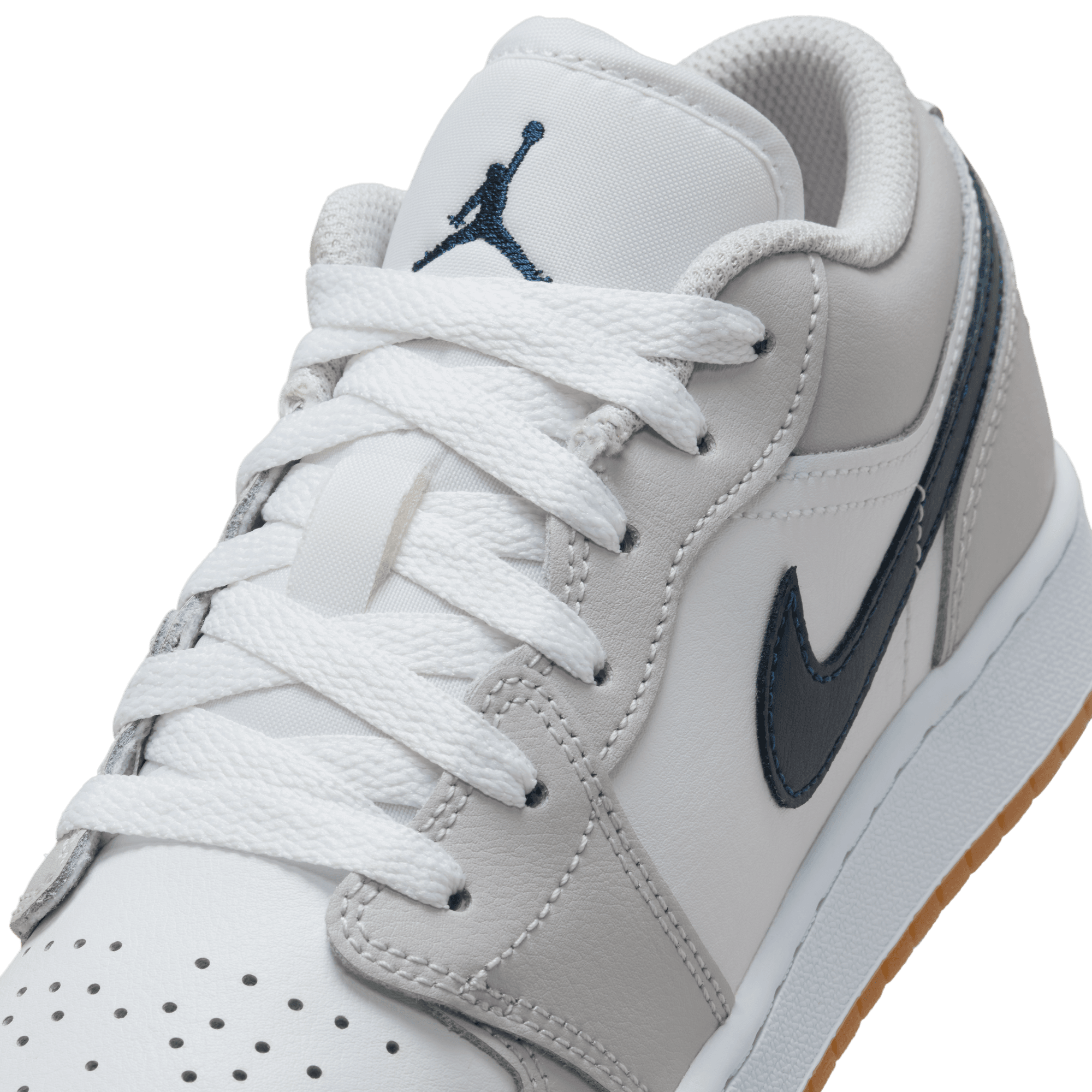 AIR JORDAN 1 LOW (GS) Sneakers - White/Midnight Navy/Neutral Grey - Kids Basketball Shoes for Casual Wear & Sports