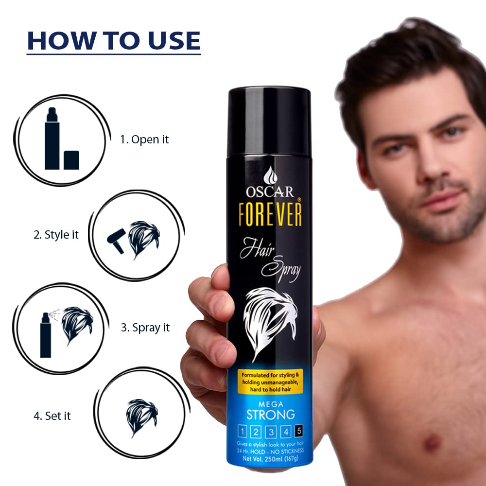 Oscar Forever Hair Spray - Strong Hold Styling Hairspray with Nourishing Formula for Men & Women (250ml) - Perfect for Daily Use, Parties, Weddings & Professional Styling