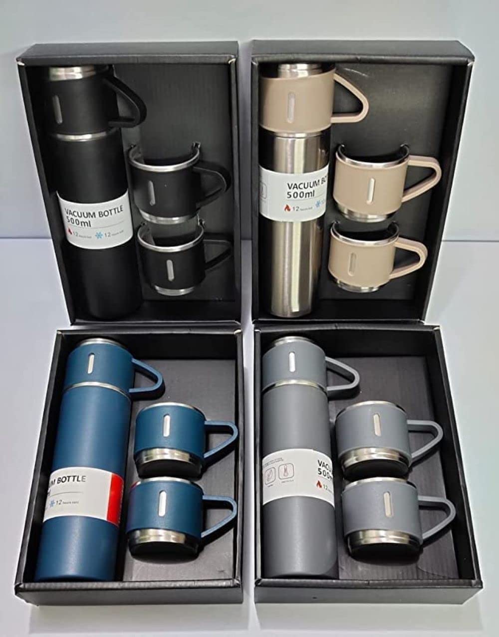 Premium Double Wall Stainless Steel Vacuum Insulated Water Bottle - 500ML Leakproof Thermos for Hot & Cold Drinks, Comes with 2 Cups - Ideal for Travel, Camping, Office & Gym - Great Gift for Coffee & Tea Lovers (Multicolor Options)
