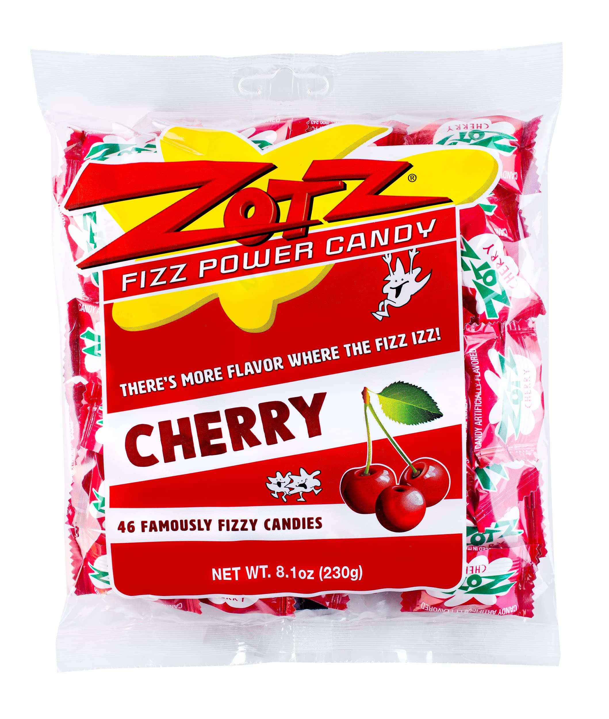 Zotz Fizzy Old Fashioned Hard Candy - Assorted Fruit Flavors with Cherry, Individually Wrapped Gluten-Free Italian Candy (46-Piece Bag) - Perfect for Parties, Gifts & Nostalgic Treats