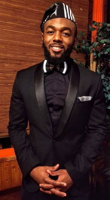Handwoven Kente Bow Tie - Black, Gold & White African Print Formal Accessory for Weddings, Parties & Special Events | Premium Quality Men's Fashion Gift