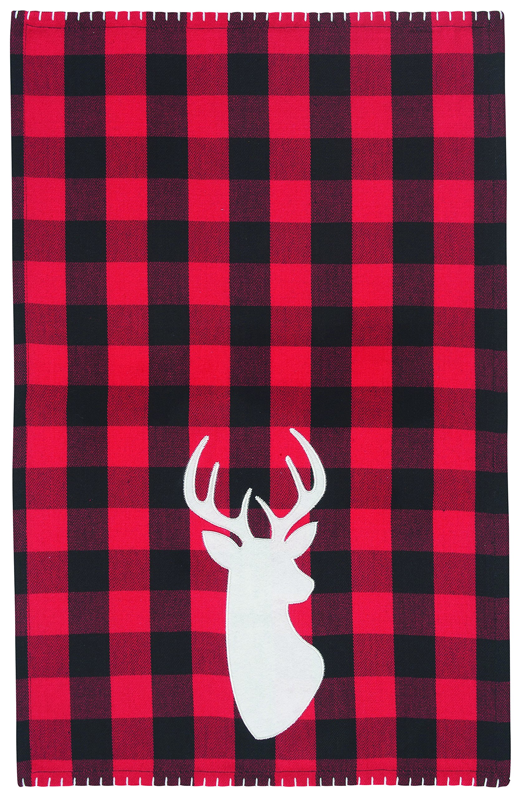 Now Designs 2183045 Premium Cotton Kitchen Towel - Buffalo Check Deer Pattern - Absorbent & Durable for Cooking, Baking & Holiday Decor
