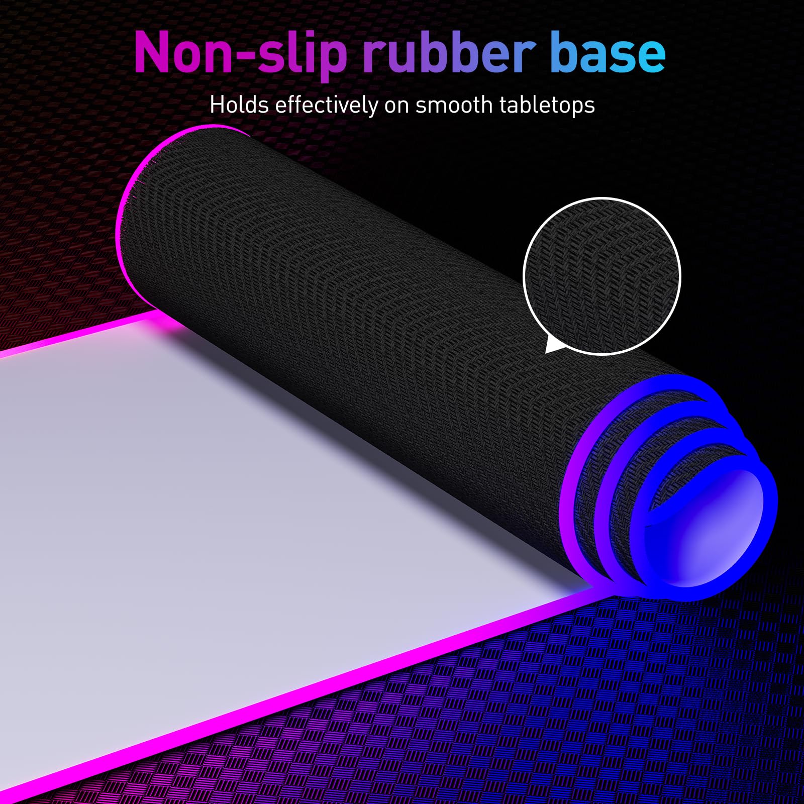 RGB LED Gaming Mouse Pad - Large Glowing Mouse Mat with 7 Color Modes (White) - Perfect for PC Gaming Setup, Office Work & Computer Enthusiasts