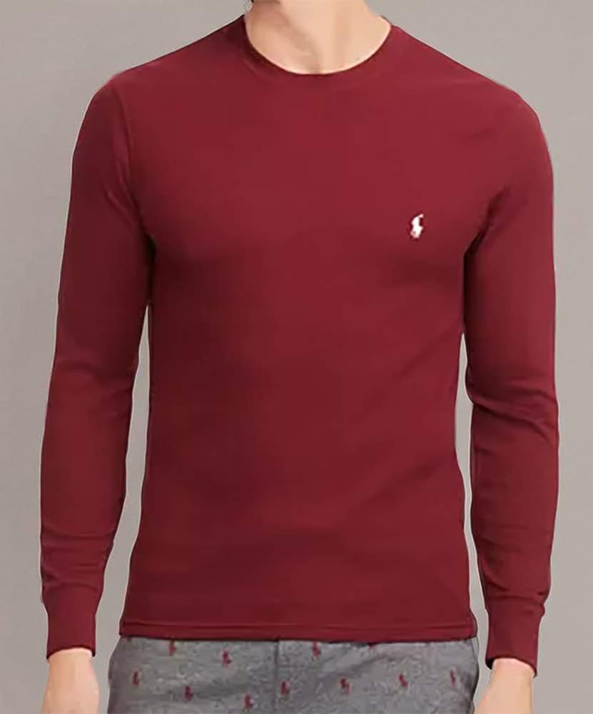 **Polo Ralph Lauren Men's Waffle Knit Crew Neck Thermal Sleepwear Shirt with Polo Bear Logo - Cozy Lounge & Sleepwear for Winter Comfort**