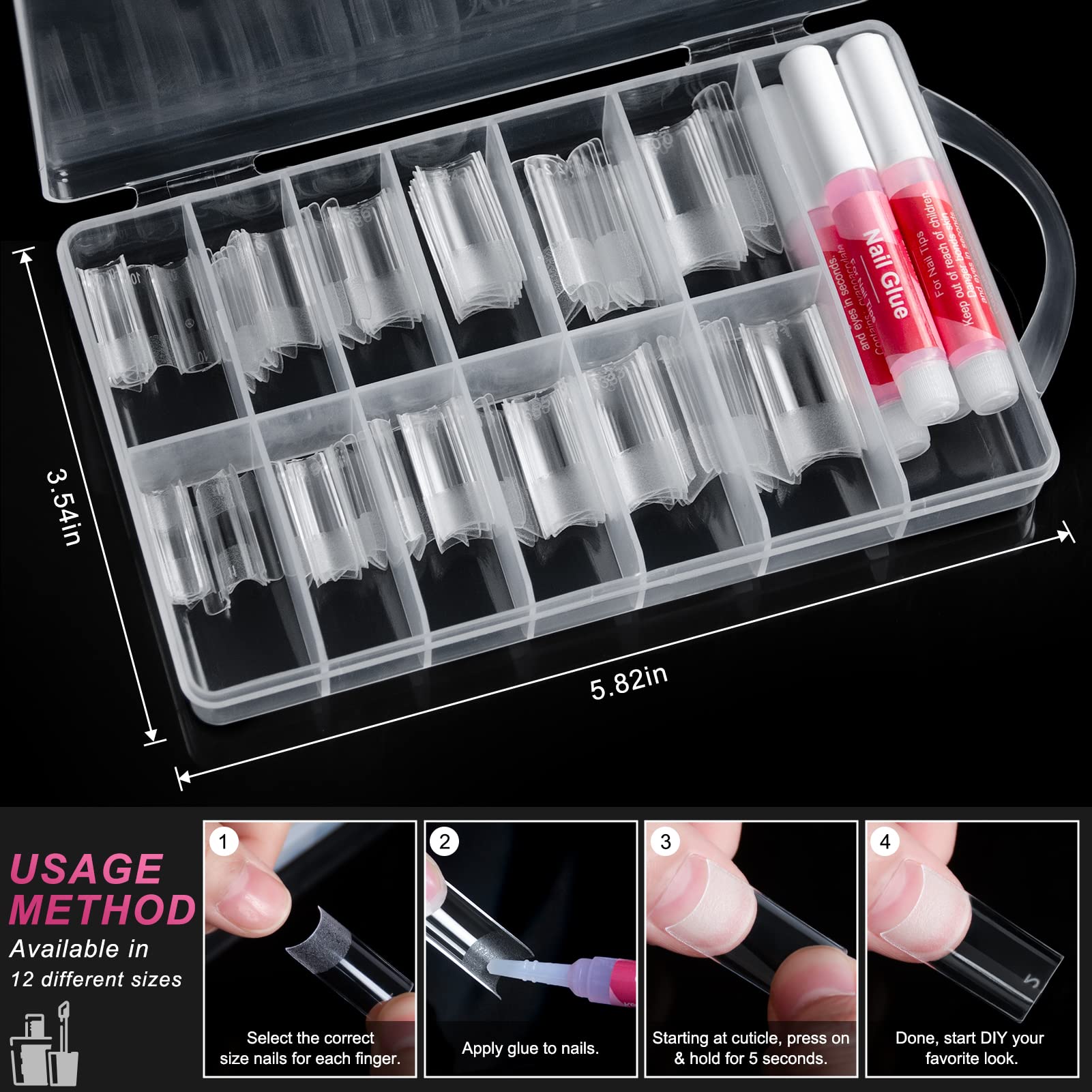 120PCS Clear False Nails & Nail Glue Kit - Square Soft Gel Nail Tips for Extensions, Half Cover Matte Curve Design, Includes 4PCS Nail Glue - Perfect for Salon, Home DIY & Special Occasions