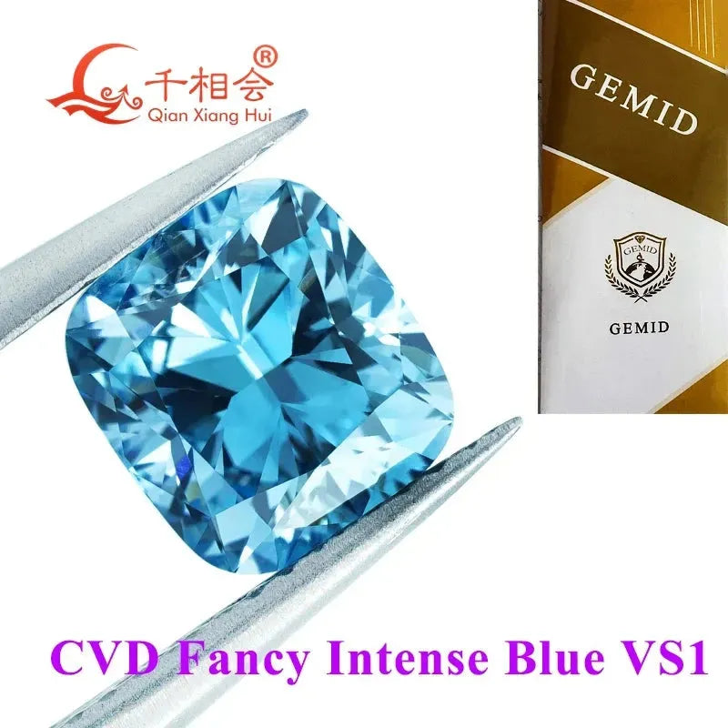 1.6ct & 2ct CVD Lab Grown Diamond - Fancy Vivid Aqua Blue, VS1 Clarity, Cushion Cut, GEMID Certified Loose Stone for Engagement Rings & Fine Jewelry