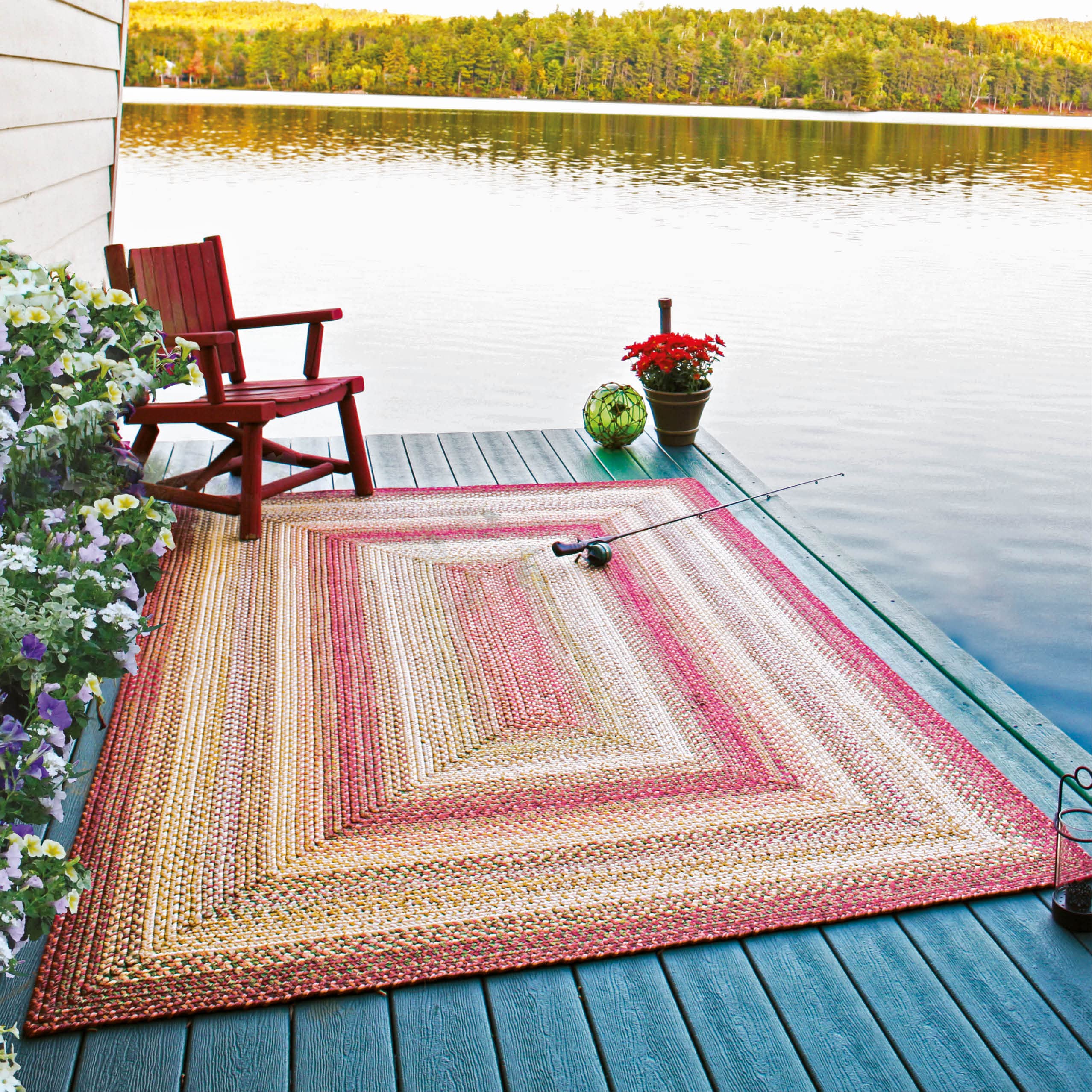 Homespice Barcelona Washable Reversible Braided Area Rug - Indoor Outdoor Pet-Friendly, Stain Resistant - Farmhouse Country Style - Yellow, Red, Green, Ivory - 4' x 6' - Perfect for Deck, Patio, Living Room & Bedroom