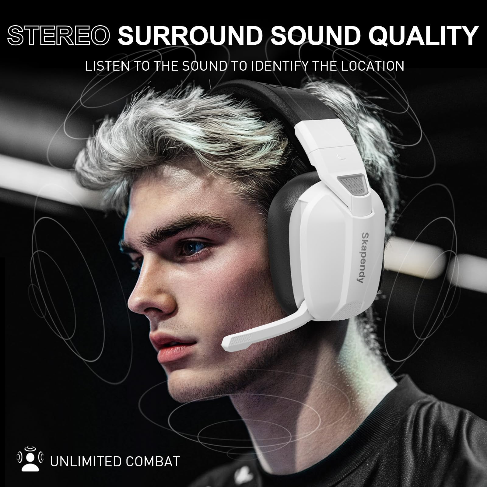 Skapendy VK80 2.4GHz Wireless Gaming Headset for PS5, PS4, PC & Nintendo Switch - Bluetooth Headphones with Noise Cancelling Mic, Stereo Sound, 50+ Hour Battery Life - Perfect for FPS Gaming, Online Chat & Long Gaming Sessions (White)