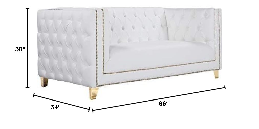 Trent Home Modern White Faux Leather & Iron Loveseat - Perfect for Living Room, Office or Small Space Decor