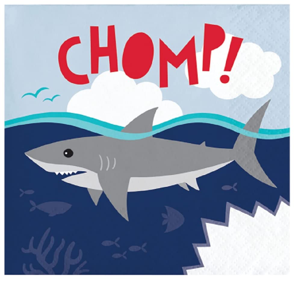 Shark Themed Party Supplies - 16 Dessert Plates & 16 Beverage Napkins Set for Kids Birthday, Baby Shower, Ocean Theme Party Decorations