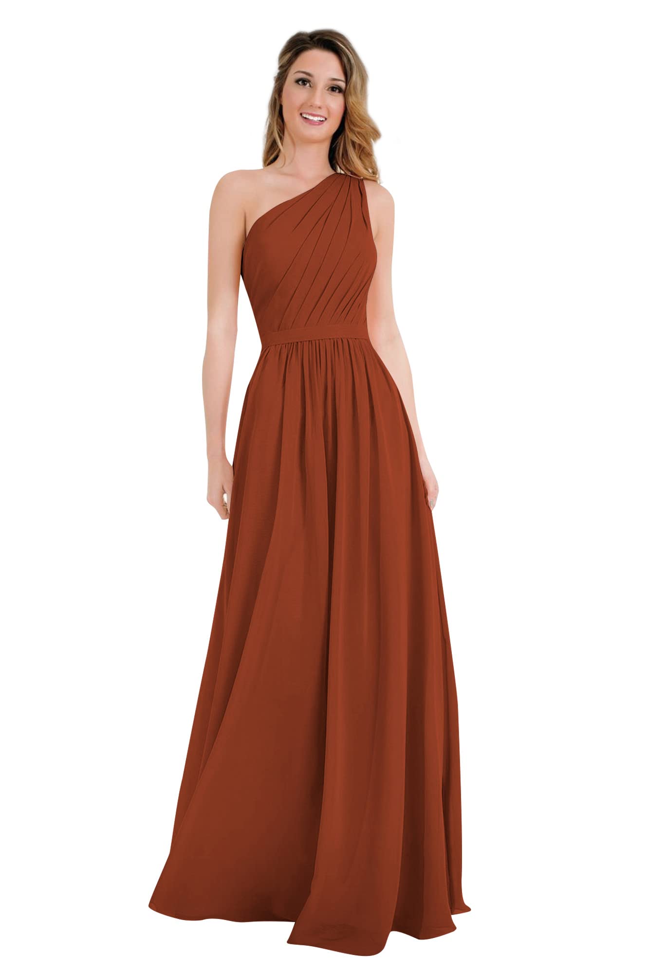 Elegant One Shoulder Bridesmaid Dress with Pockets - A-Line Pleated Chiffon Formal Gown for Weddings, Prom & Special Occasions