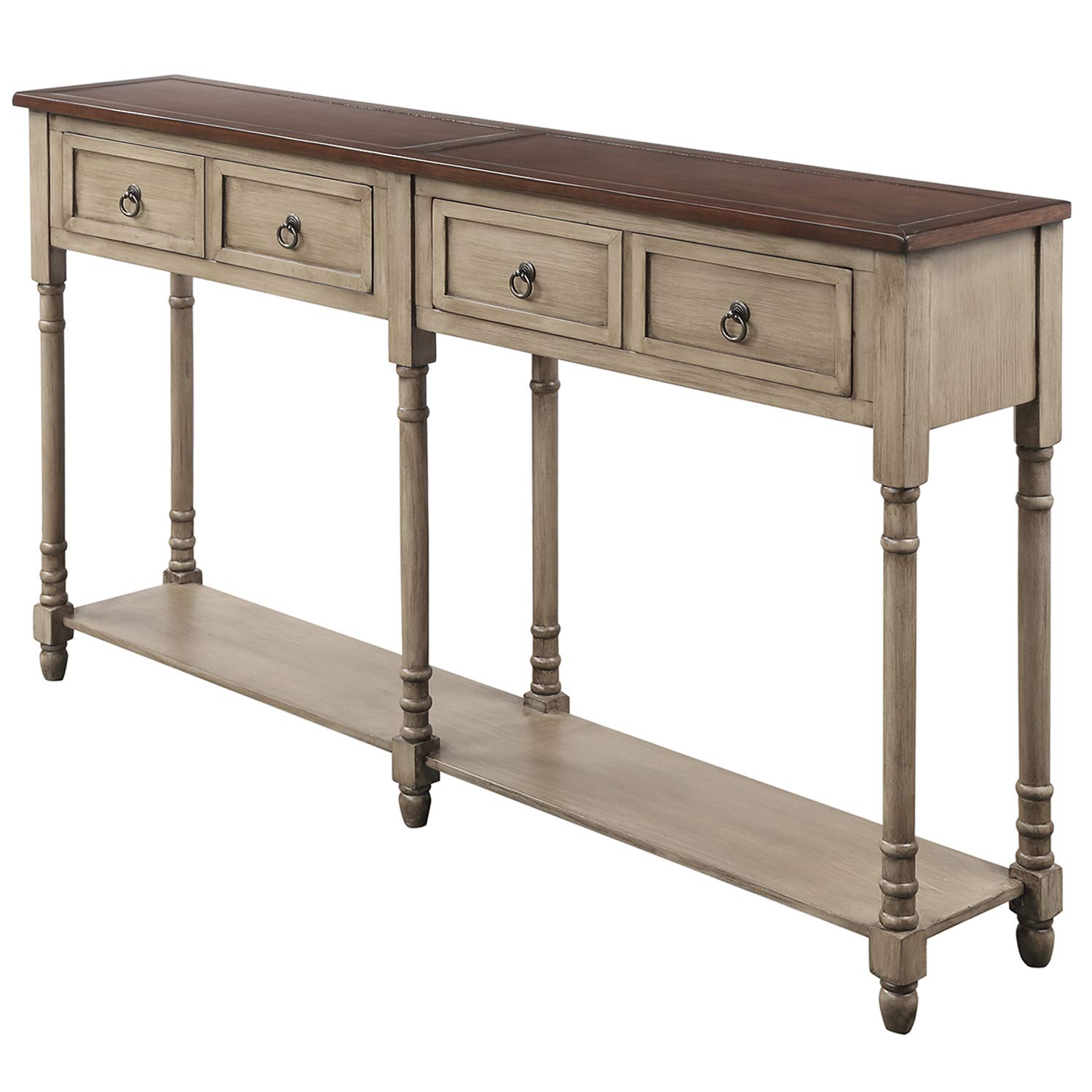 Antique Grey Hall Console Table with Drawers & Shelf - Entryway Sofa Table for Living Room, Bedroom, or Foyer Decor