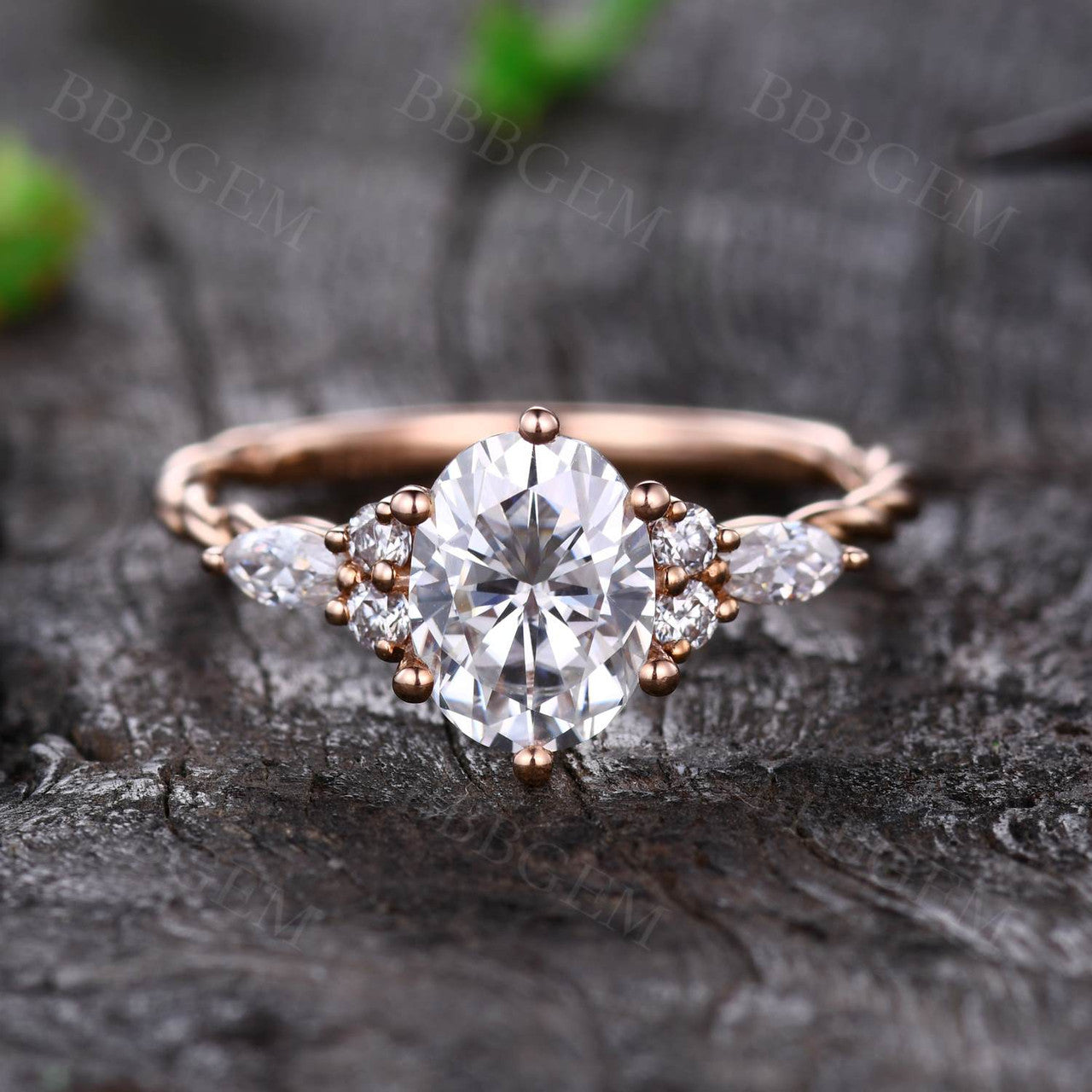 1.5CT Oval Cut Moissanite Engagement Ring with Marquise Accents - 14K/18K Twist Plain Gold Band Wedding Ring for Women, Perfect for Proposals, Anniversaries & Bridal Jewelry
