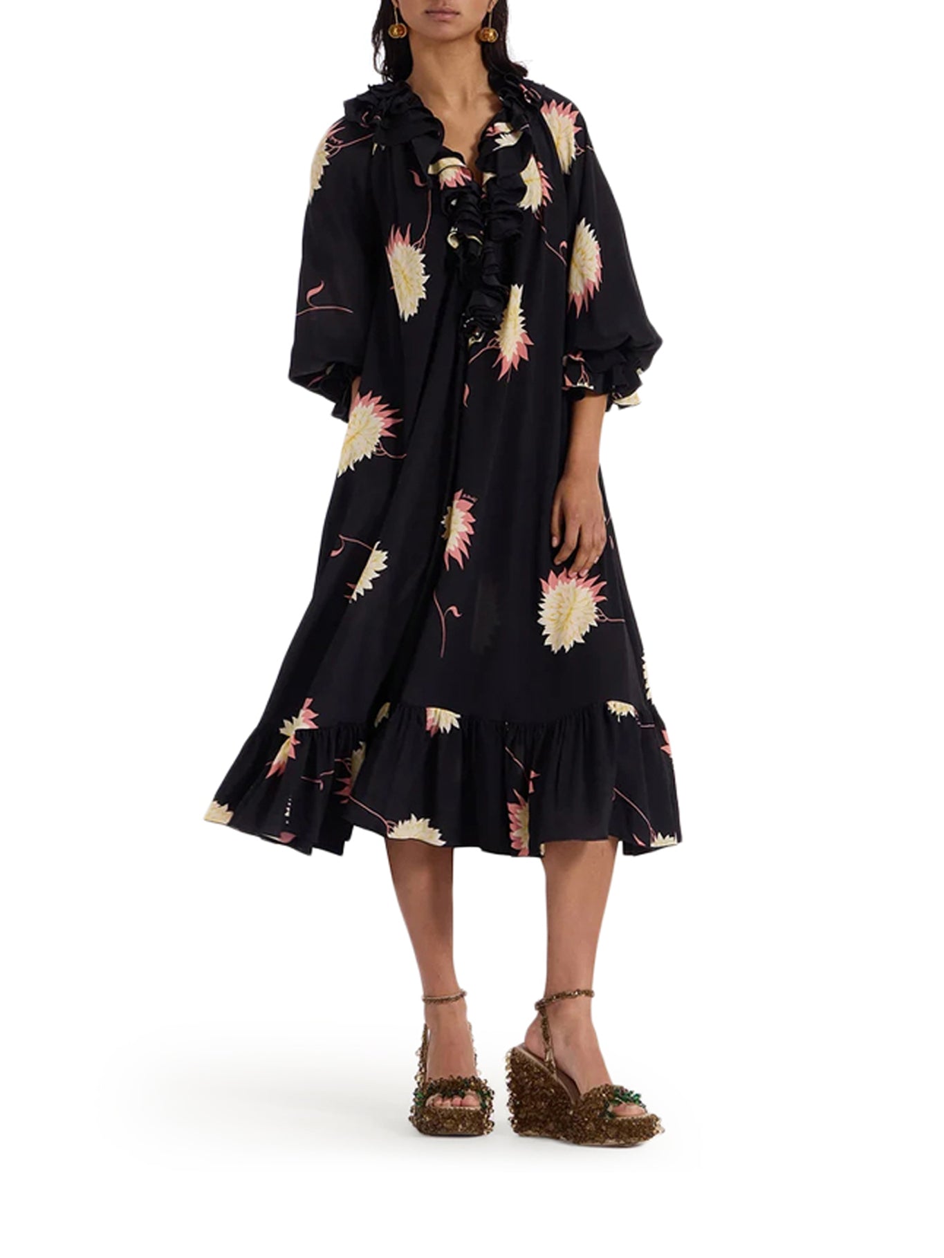 La Double J Hey Jude Dress - Multicolor Floral Print Midi Dress for Women | Perfect for Summer Parties, Weddings & Special Occasions