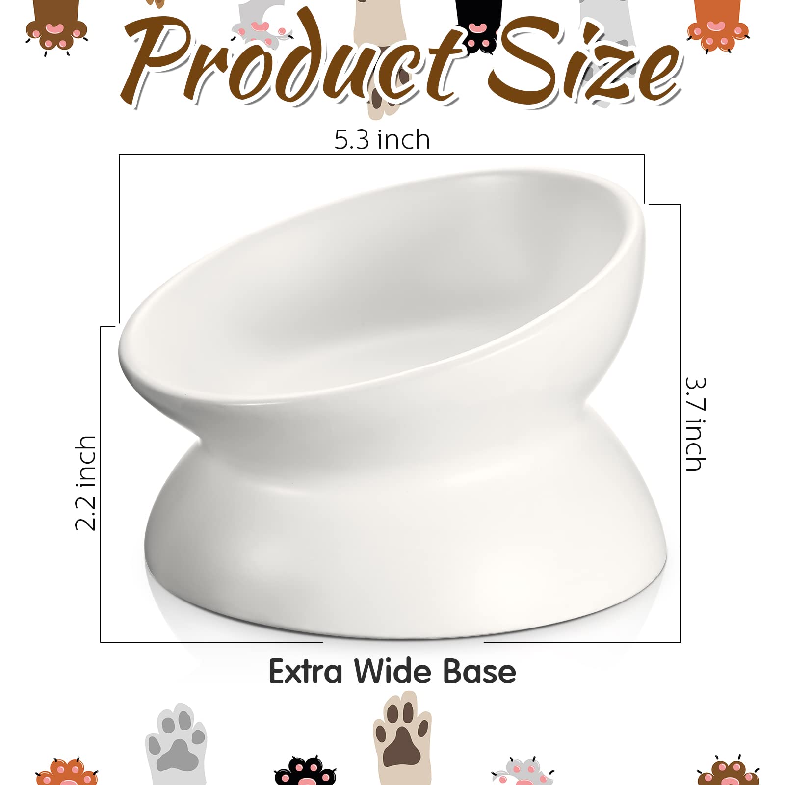4 Pcs Ceramic Raised Cat Food Bowls - Elevated Tilted Cat Dishes for Whisker Fatigue Relief & Backflow Prevention - Dishwasher & Microwave Safe Pet Food & Water Bowls Set (White) - Perfect for Comfortable Feeding & Healthy Posture