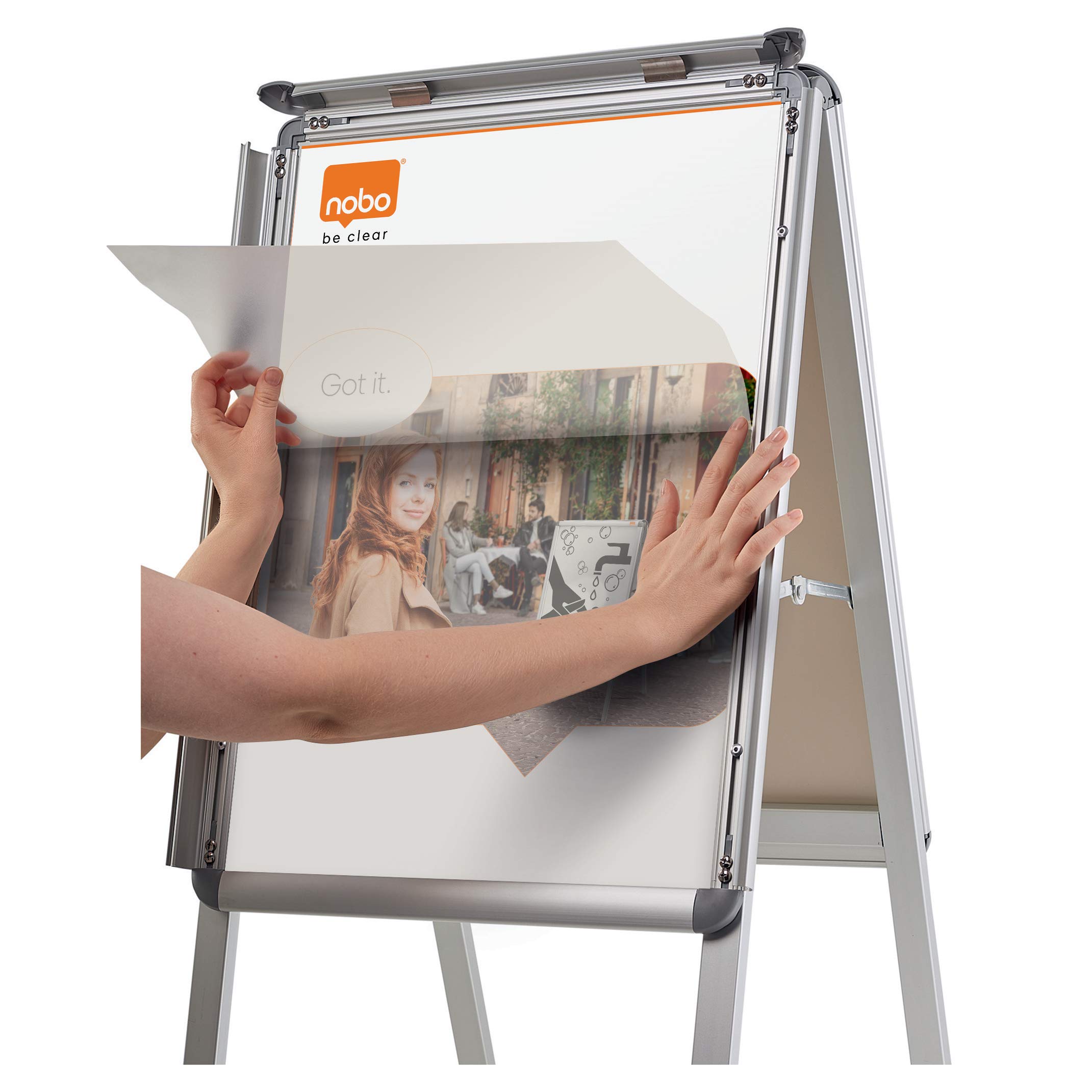A2 A-Frame Sign, Pavement Display Board & Social Distancing Sign with Snap Frame - Aluminum Frame, Double Sided, Silver (1902207) - Perfect for Storefronts, Sidewalk Promotions & Public Safety Messaging