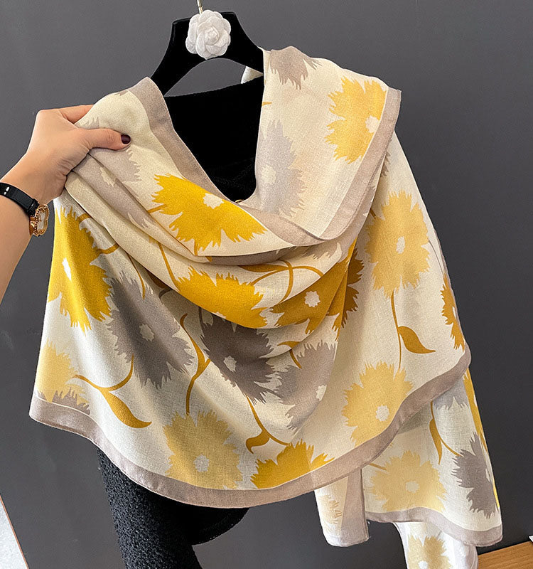 Lightweight Floral Print Linen Scarf for Women - Soft Breathable Shawl Wrap for Spring, Summer & Fall Fashion Accessories