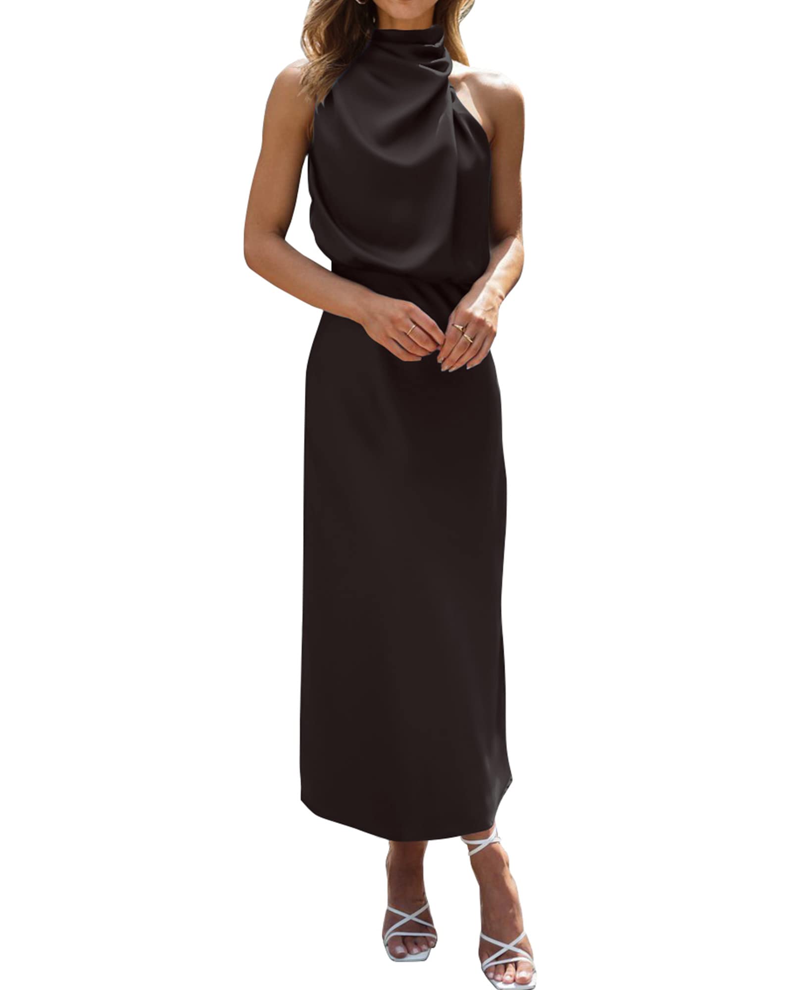 BTFBM Women's Elegant Sleeveless Cocktail Dress with Mock Neck & Keyhole Detail - Stretchy High Waist Formal Evening Gown for Wedding Guest, Party, Prom & Special Occasions