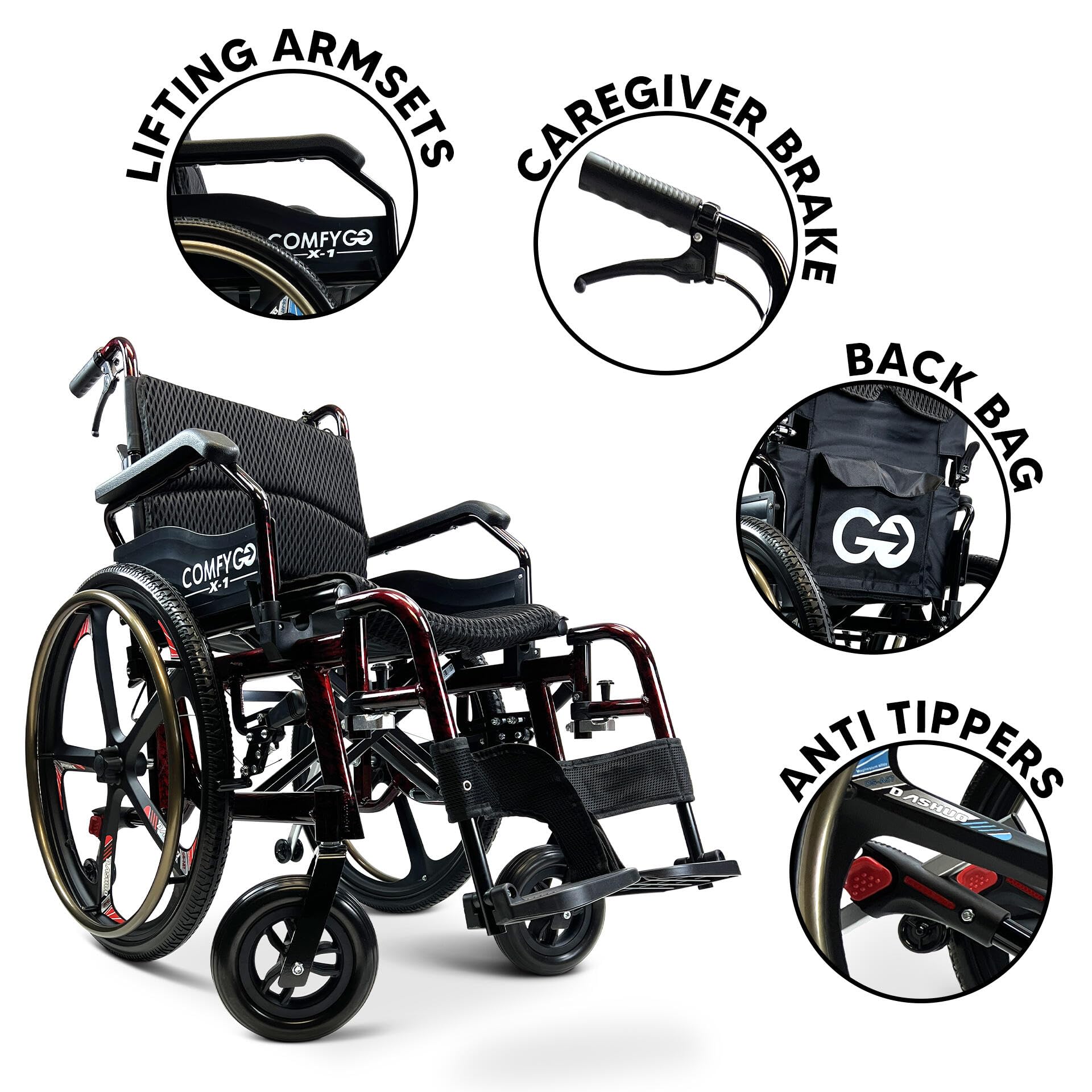 Ultra Lightweight Folding Manual Wheelchair for Adults - 17.5