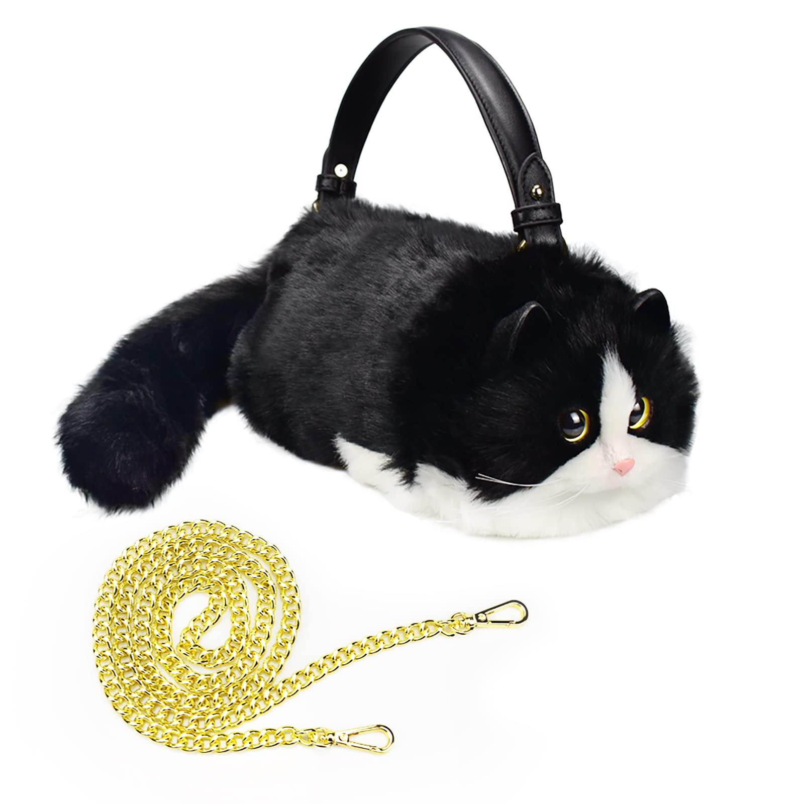 Realistic Puffy Plush Cat Shaped Crossbody Handbag for Women - Cute Animal Print Shoulder Purse for Casual Outings, Shopping & Travel Accessories