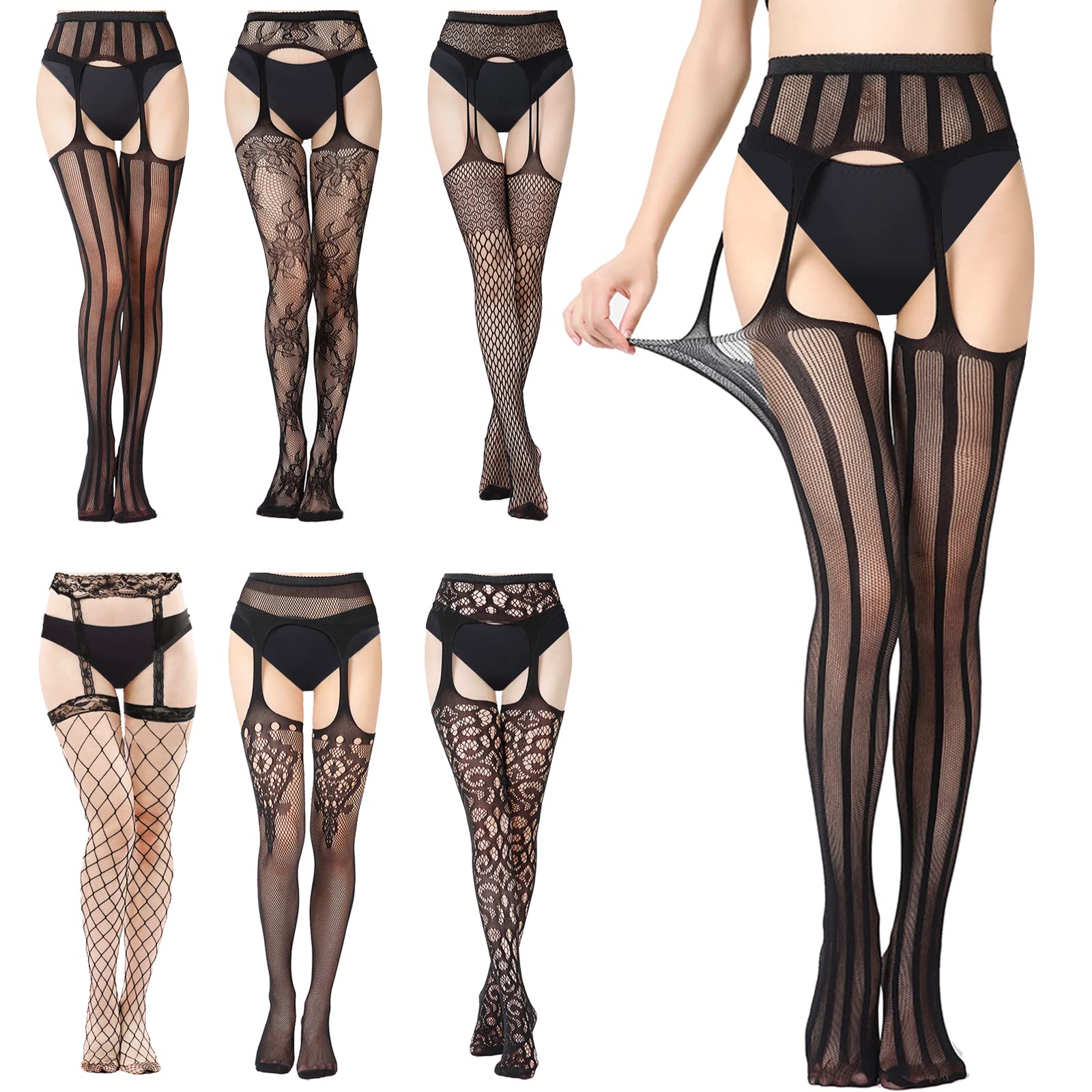6 Pairs Women's Sexy Fishnet Stockings - High Waist Elastic Tights for Women | Perfect for Halloween, Cosplay, Night Out & Lingerie Looks