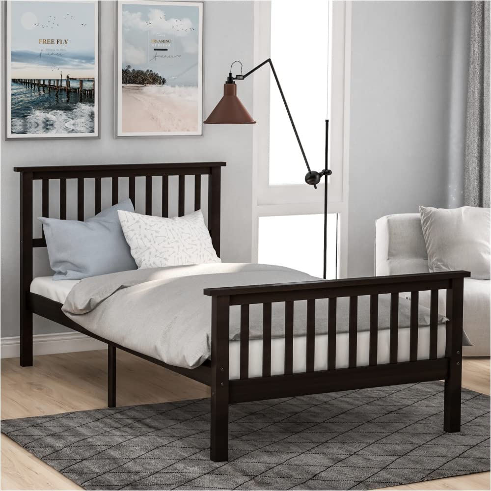 NYCSUOANI Twin Wood Platform Bed with Headboard & Footboard in Espresso - Sturdy Solid Wood Frame for Kids, Teens & Guest Rooms - Perfect for Small Spaces & Modern Bedroom Decor