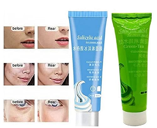 Elecsera Salicylic Acid & Green Tea Brightening Face Mask Gel - 120ml (Pack of 2) | Hydrating & Exfoliating Treatment for Acne-Prone & Dull Skin | Perfect for Night Routine & Spa Days