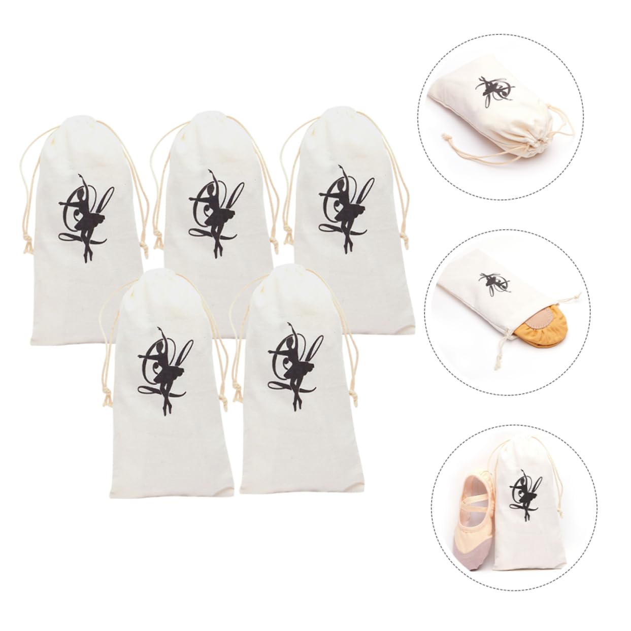 COOLHIYA 5-Pack Shoe Bags for Ballet & Dance - Breathable Drawstring Storage Pouches for Dance Shoes, Sneakers & Practice Gear - Perfect for Dance Classes, Gym & Travel Organization
