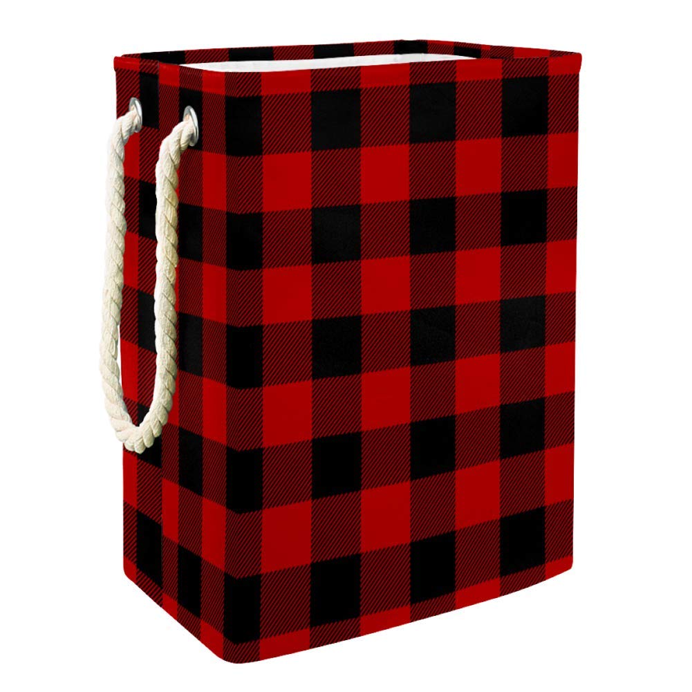 DJROW Large Clothes Hamper with Lumberjack Plaid Design - Foldable Laundry Basket for Bedroom, Nursery & Dorm - Perfect for Toy Storage, Clothes Organization & Home Decor