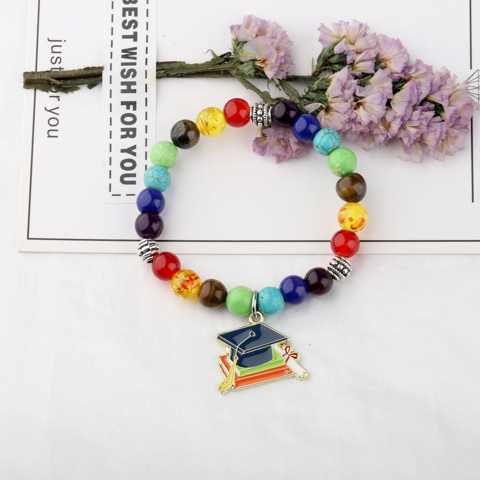 MYOSPARK 7 Chakra Beads Elastic Bracelet - Spiritual Graduation Gift for High School & College Grads - Perfect for Yoga, Meditation & Positive Energy