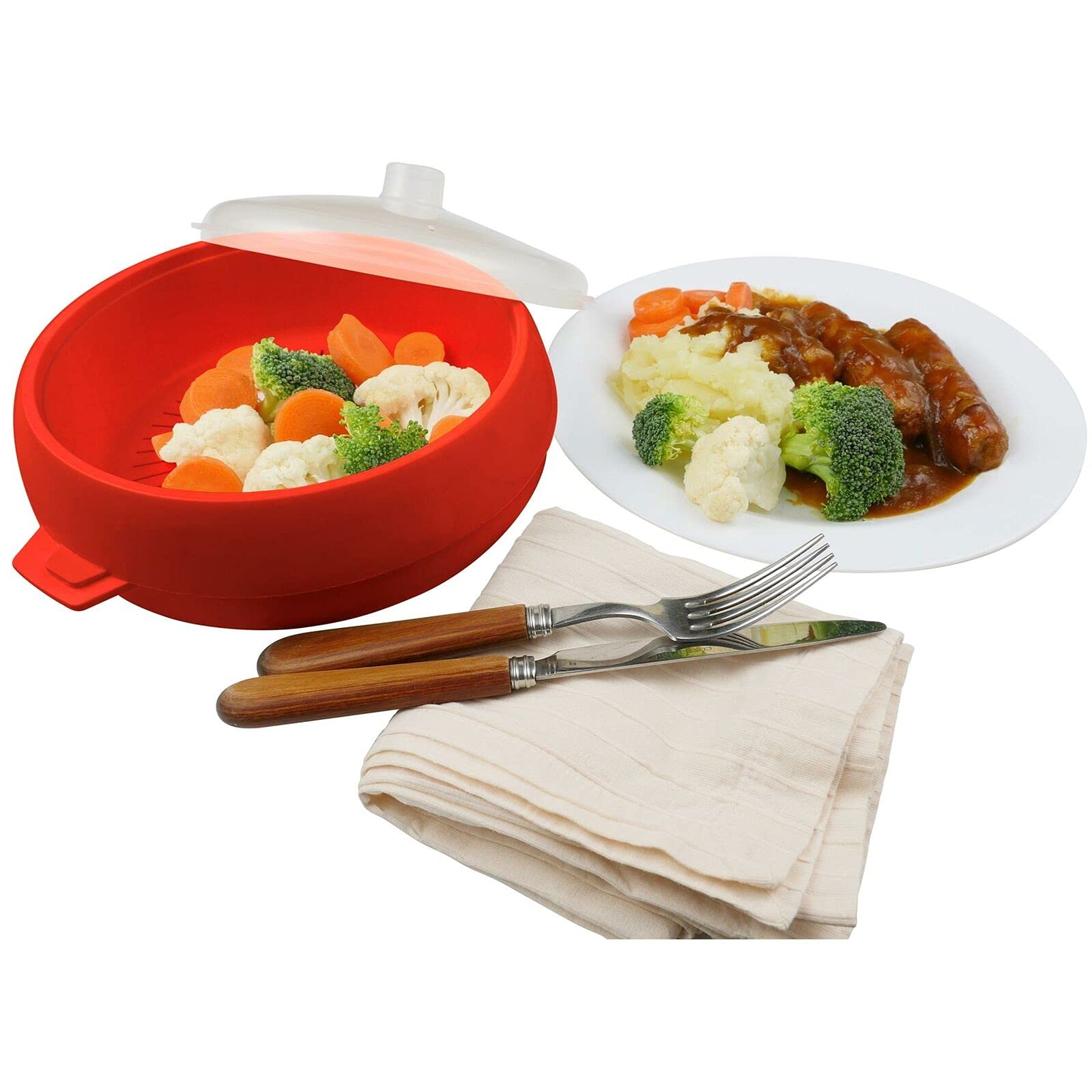 Red Microwave Steamer Dish for Healthy Cooking