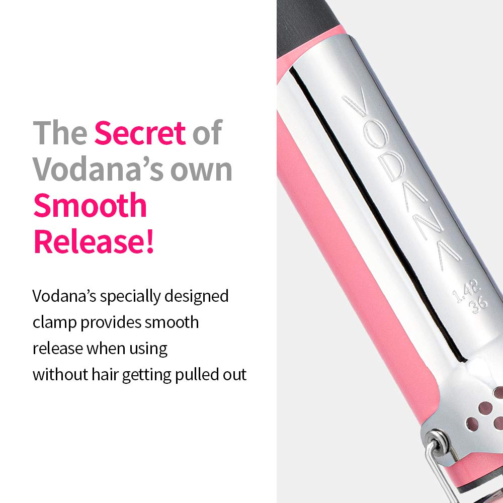 VODANA Professional GlamWave 1.6 Inch (40mm) Ceramic Curling Iron with Heat Resistant Mat & Pouch - Pink | Salon-Quality Hair Styling Tool for Waves & Curls | Perfect for Home Use, Travel & Professional Styling