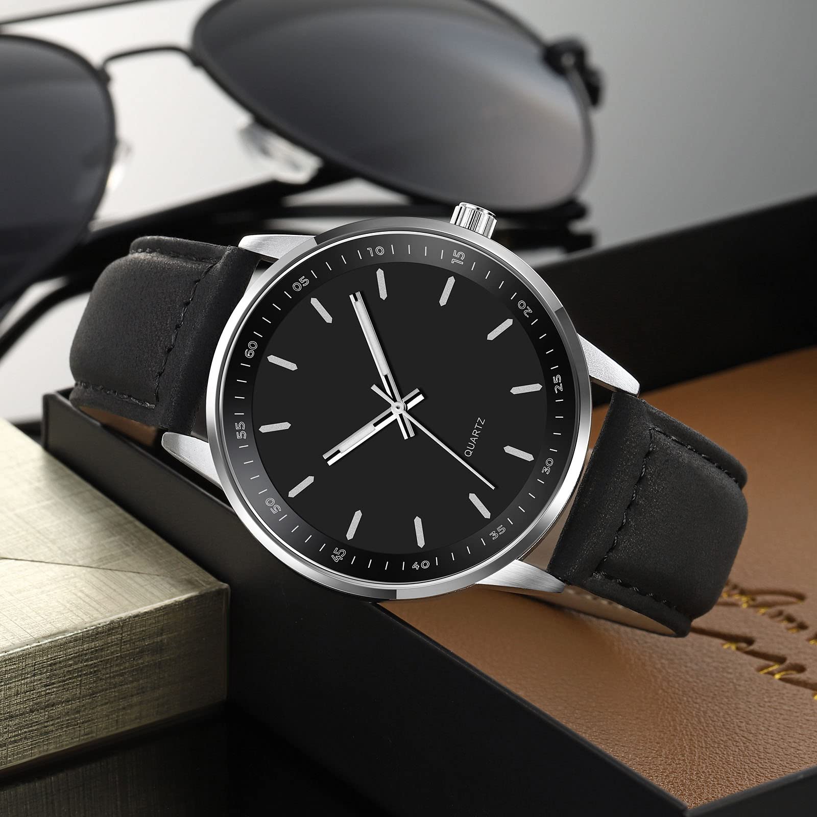 Yuxier Men's Quartz Watch - Waterproof Classic Business Wristwatch with Luminous Hands & Leather Strap - Perfect for Office, Formal Events & Everyday Wear