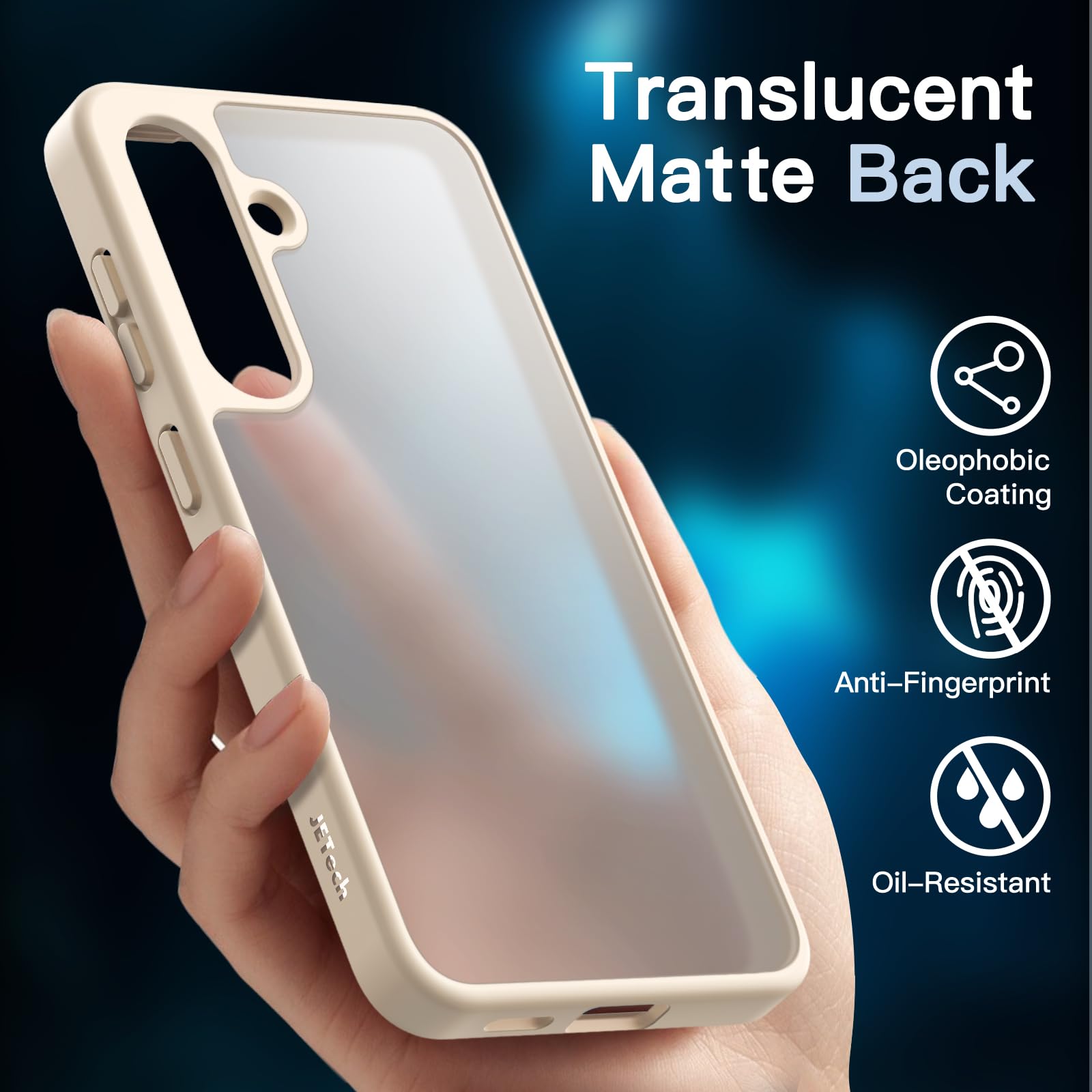 JETech 5-in-1 Matte Case for Samsung Galaxy S24+ / S24 Plus 5G - 2-Pack Tempered Glass Screen Protector & Camera Lens Protector, Translucent Back Protective Phone Cover (Gold) | Slim Shockproof Design for Everyday Use, Work & Travel