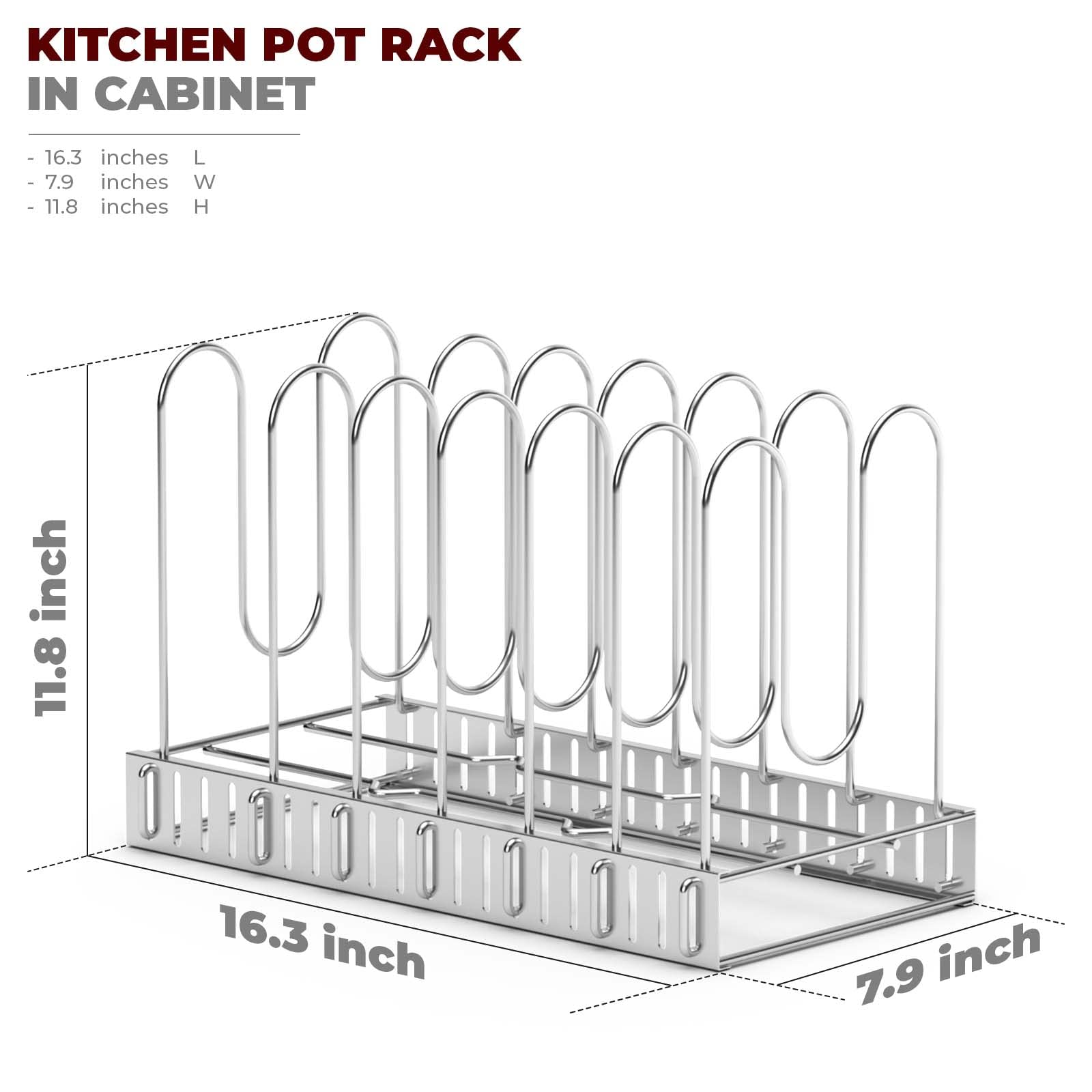 Vdomus Adjustable Pot Rack Organizer - 3 DIY Methods for Kitchen Cabinet Storage, Space-Saving Pan and Lid Holder for 8+ Pots & Pans (Silver) - Perfect for Small Kitchens, Apartment Cooking & Cabinet Organization