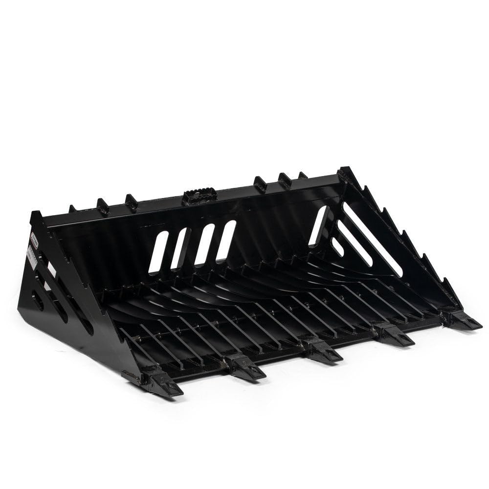 Titan Attachments 60in Heavy Duty Skeleton Rock Bucket with Bolt-On Teeth - Skid Steer Quick Tach Compatible - Reinforced Side Cutters - Perfect for Landscaping, Construction & Material Handling