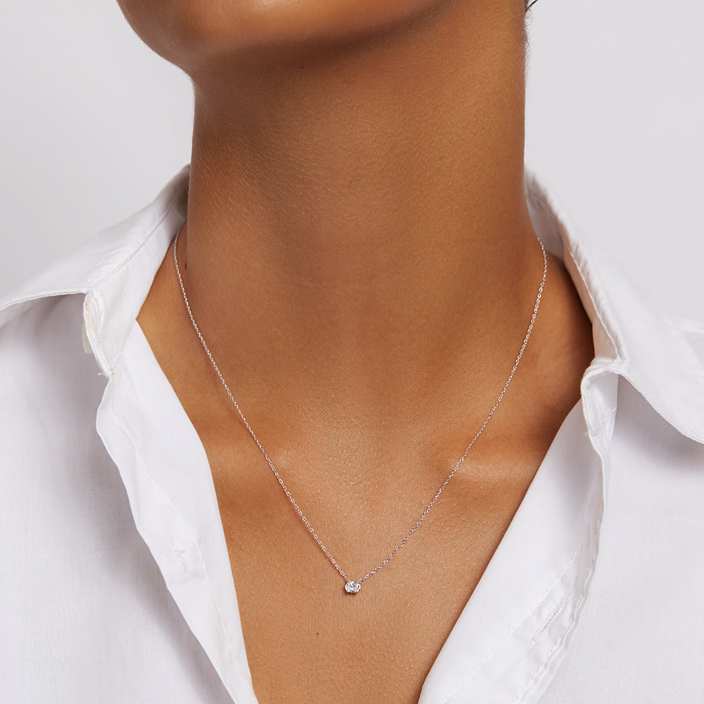 0.20ct Lab-Grown Oval Diamond Silver Necklace for Women - Elegant Jewelry Gift for Anniversary, Wedding & Special Occasions