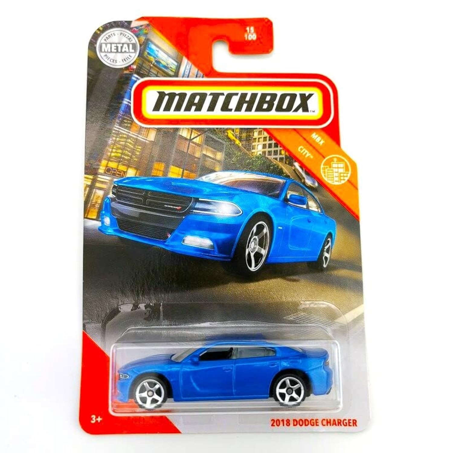Matchbox 2018 Dodge Charger Blue Die-Cast Model Car - MBX City Series 15/100 - Collectible Toy for Kids & Adults, Perfect for Playtime & Display