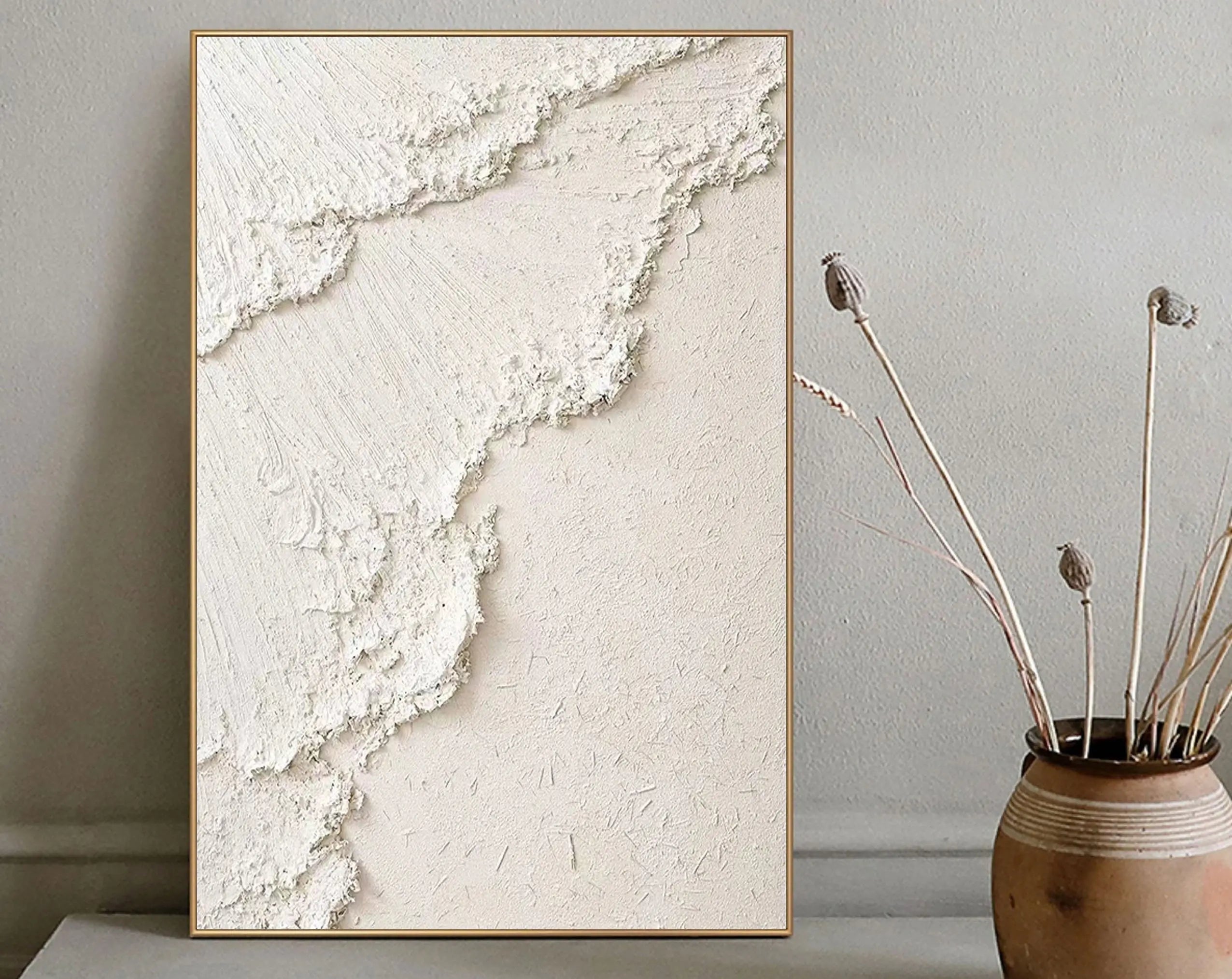 Minimalist Beige Textured Wall Art - Modern Abstract Canvas Painting for Living Room, Bedroom & Office Decor | #MM070