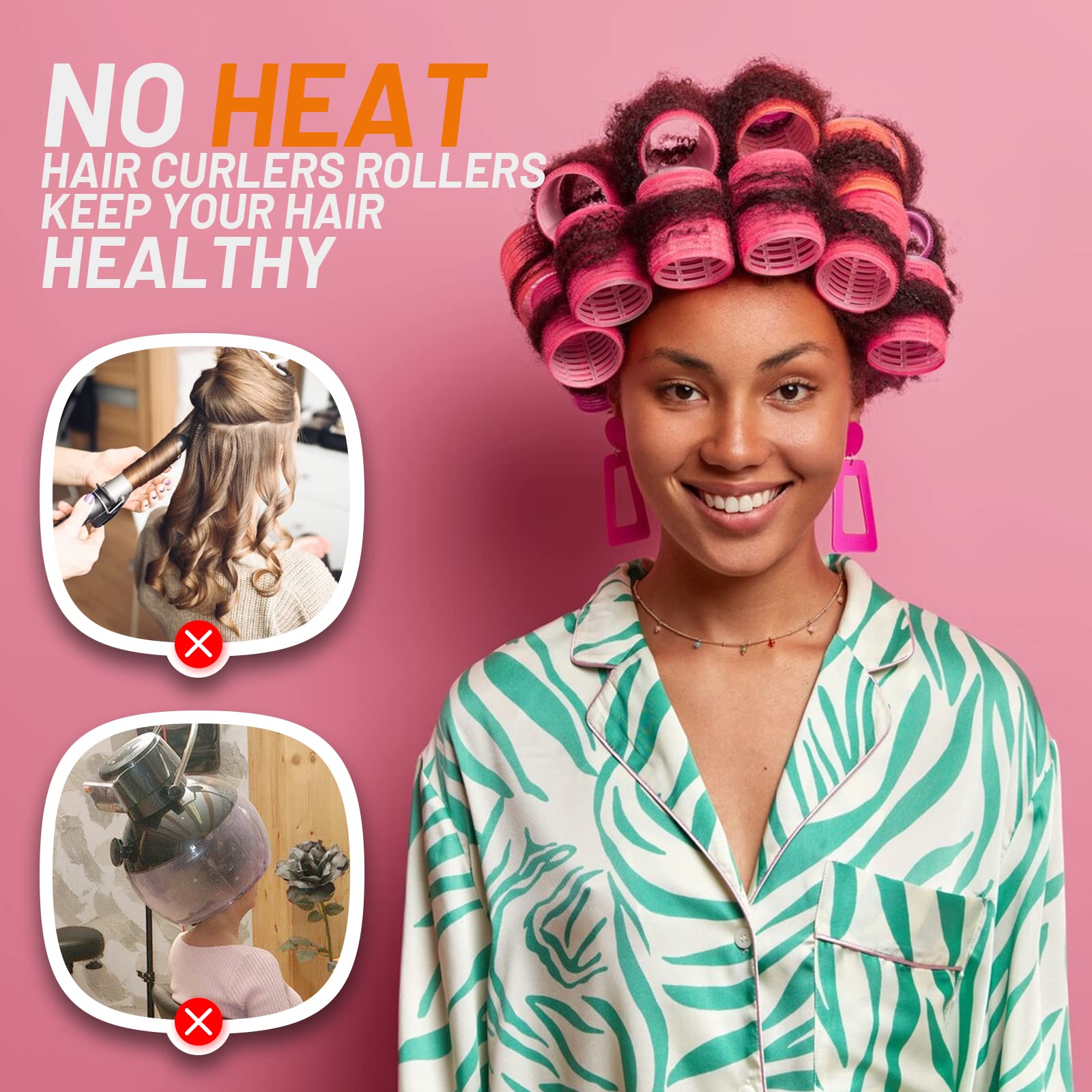Acejoz 24Pcs Jumbo Hair Rollers Set - Self Grip Curling Rollers with Stainless Steel Duckbill Clips for Curly Hairstyles (Pink & White, Medium Size) | Perfect for Home Salon, Party Styling & Daily Hair Care