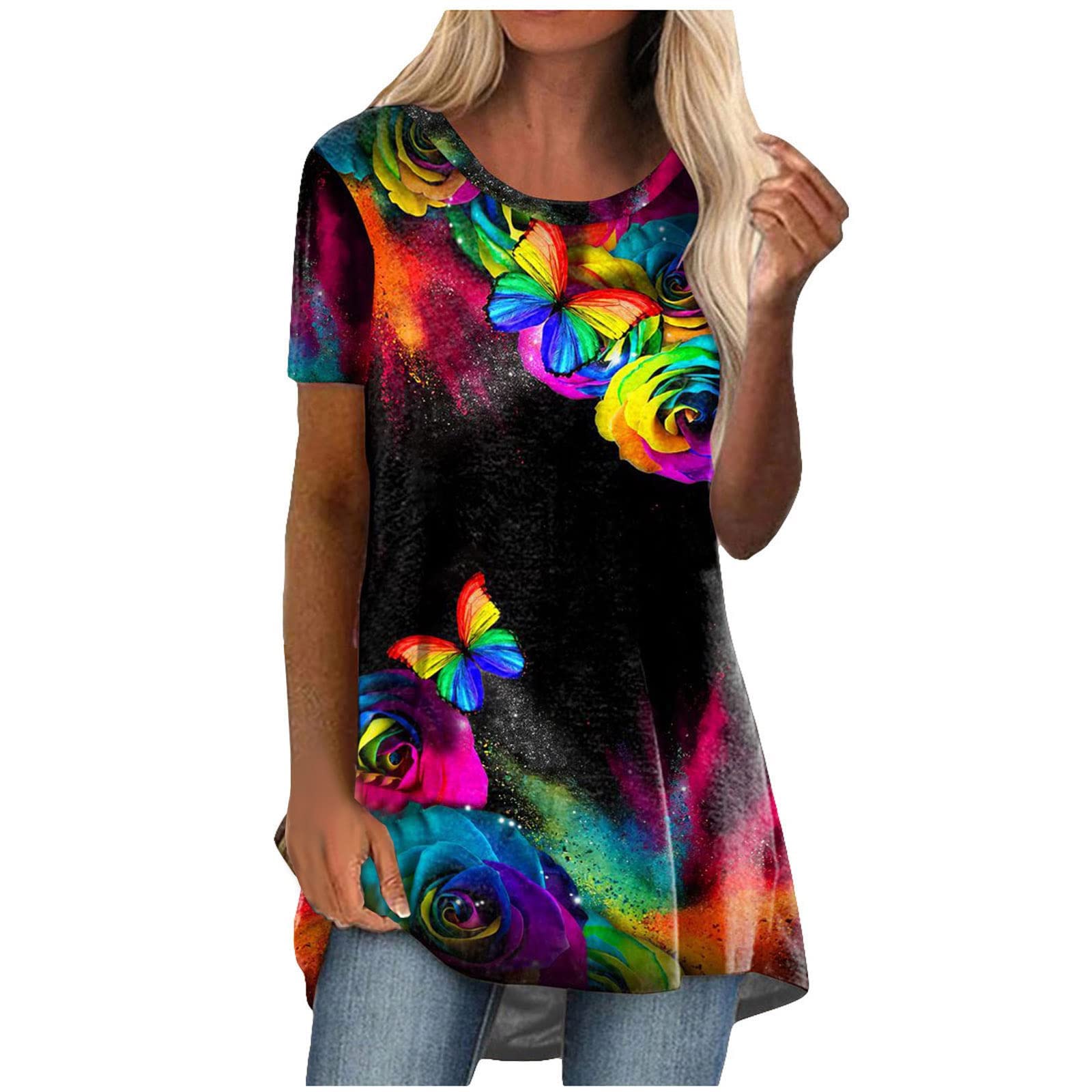 Women's Floral Print V-Neck Loose Blouse - Cute Casual Vacation Tops for Summer, Beach, and Office Wear