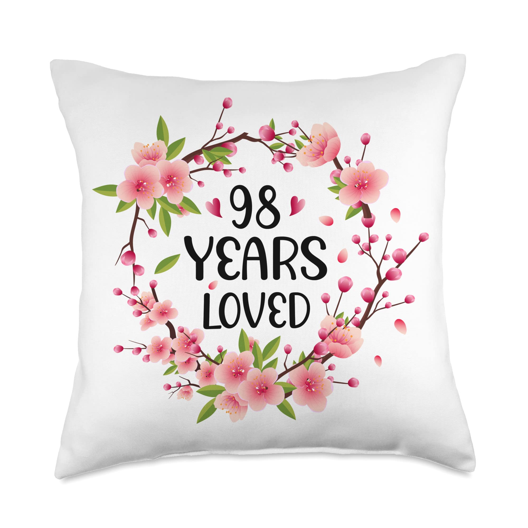 98th Birthday Gifts for Women & Men - Floral 98 Years Old Throw Pillow, 18x18, Multicolor - Perfect for Celebrations, Home Decor, and Milestone Memories