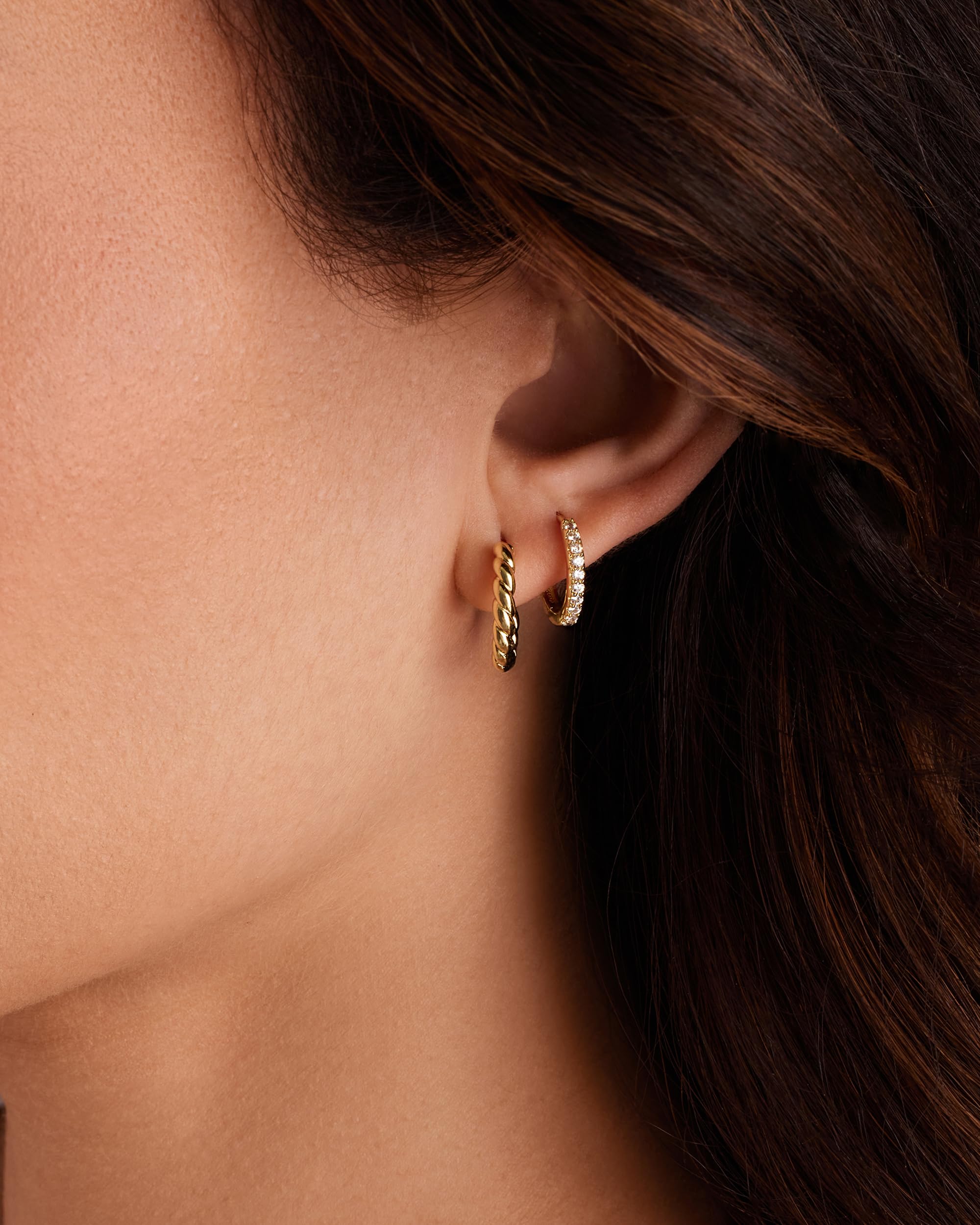 14K-18K Gold Plated Sterling Silver Small Hoop Earrings for Women - 3 Pairs Cubic Zirconia Rope Teardrop Huggie Earrings Set | Elegant Everyday Wear, Party Jewelry & Gift for Her