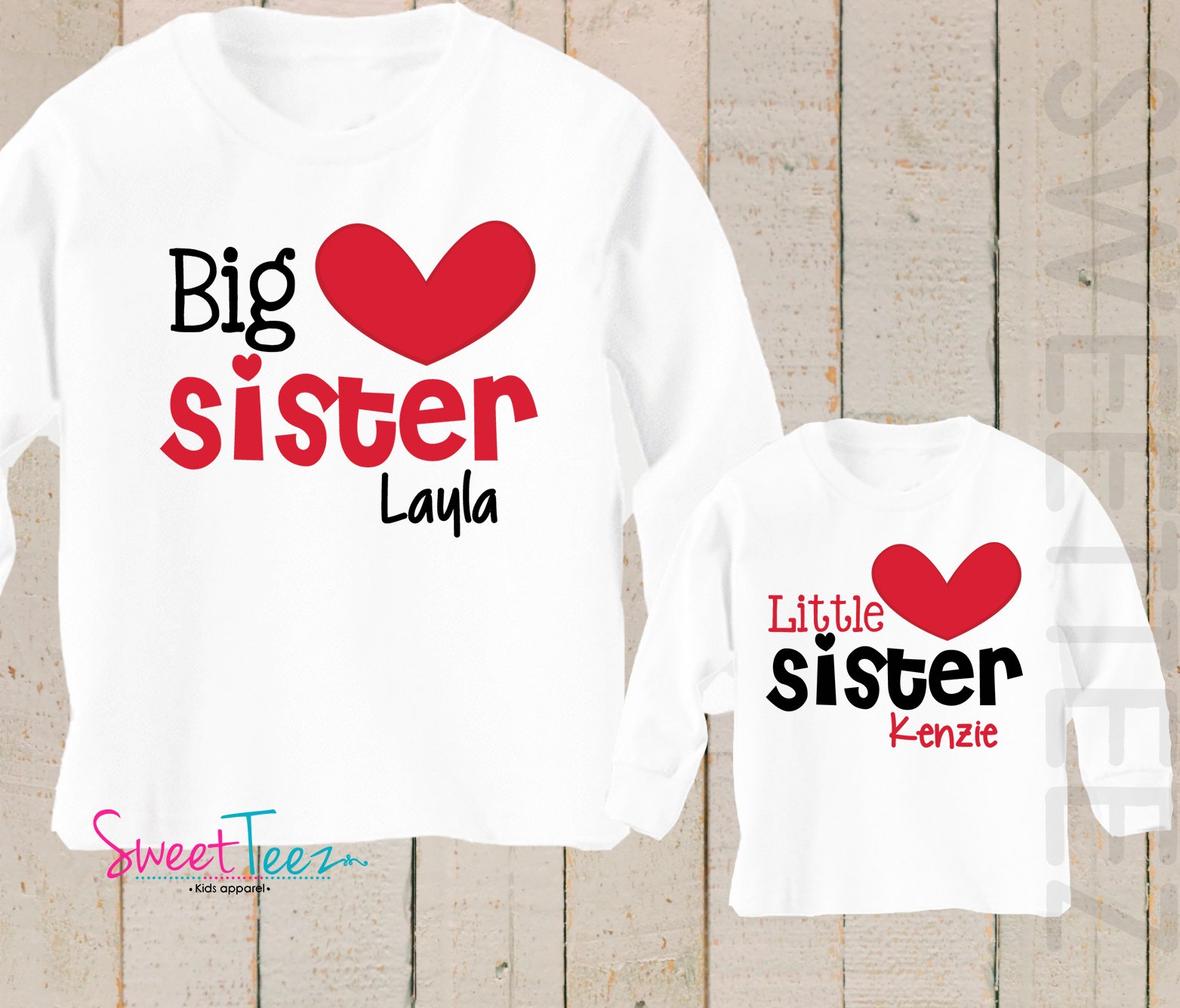Valentine's Sibling Shirts - Big & Little Sister Matching Set for Family Photos