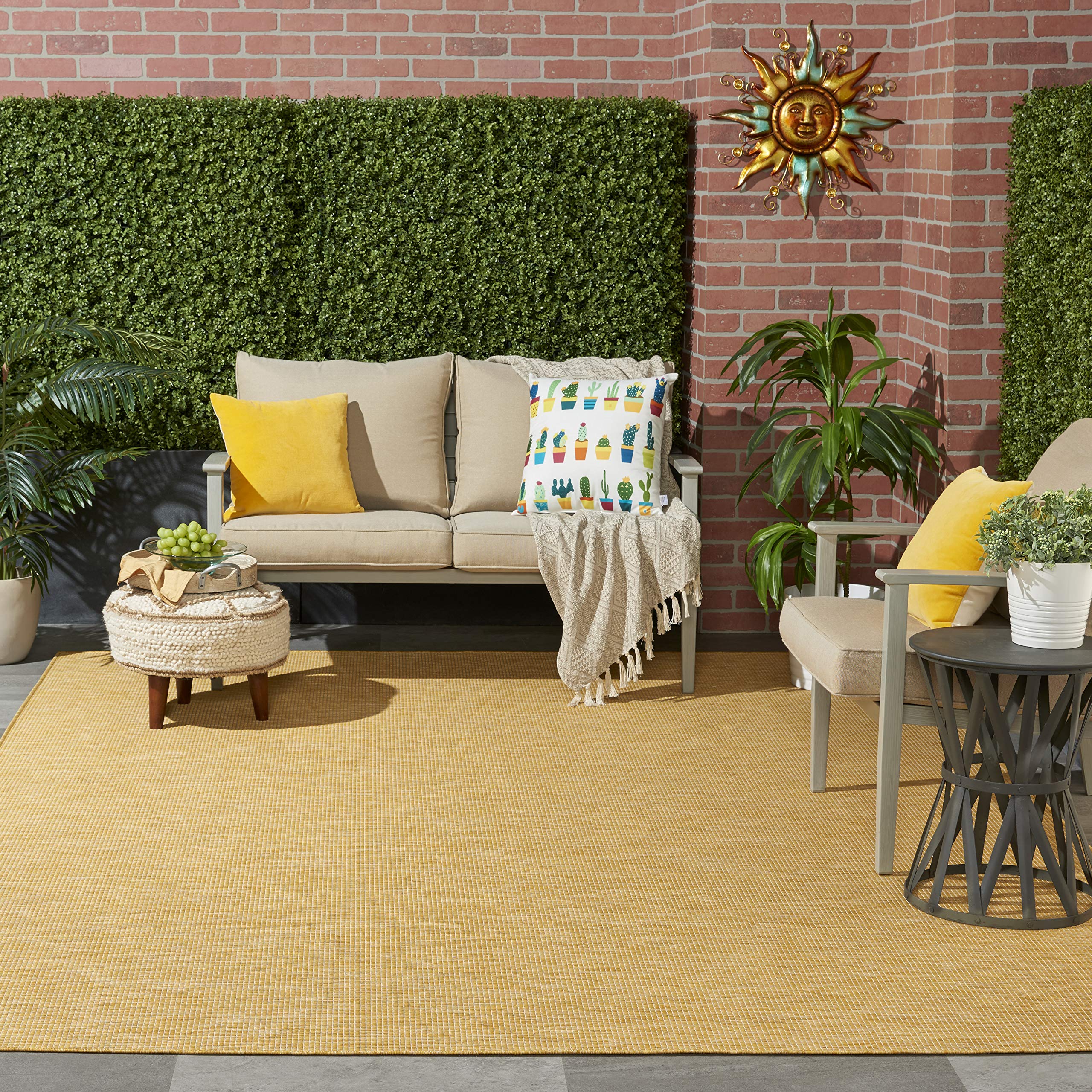 Nourison Positano 4' x 6' Indoor/Outdoor Area Rug - Yellow, Easy to Clean, Non-Shedding for Living Room, Bedroom, Dining Room | Perfect for Backyard, Deck & Patio Use (4x6)