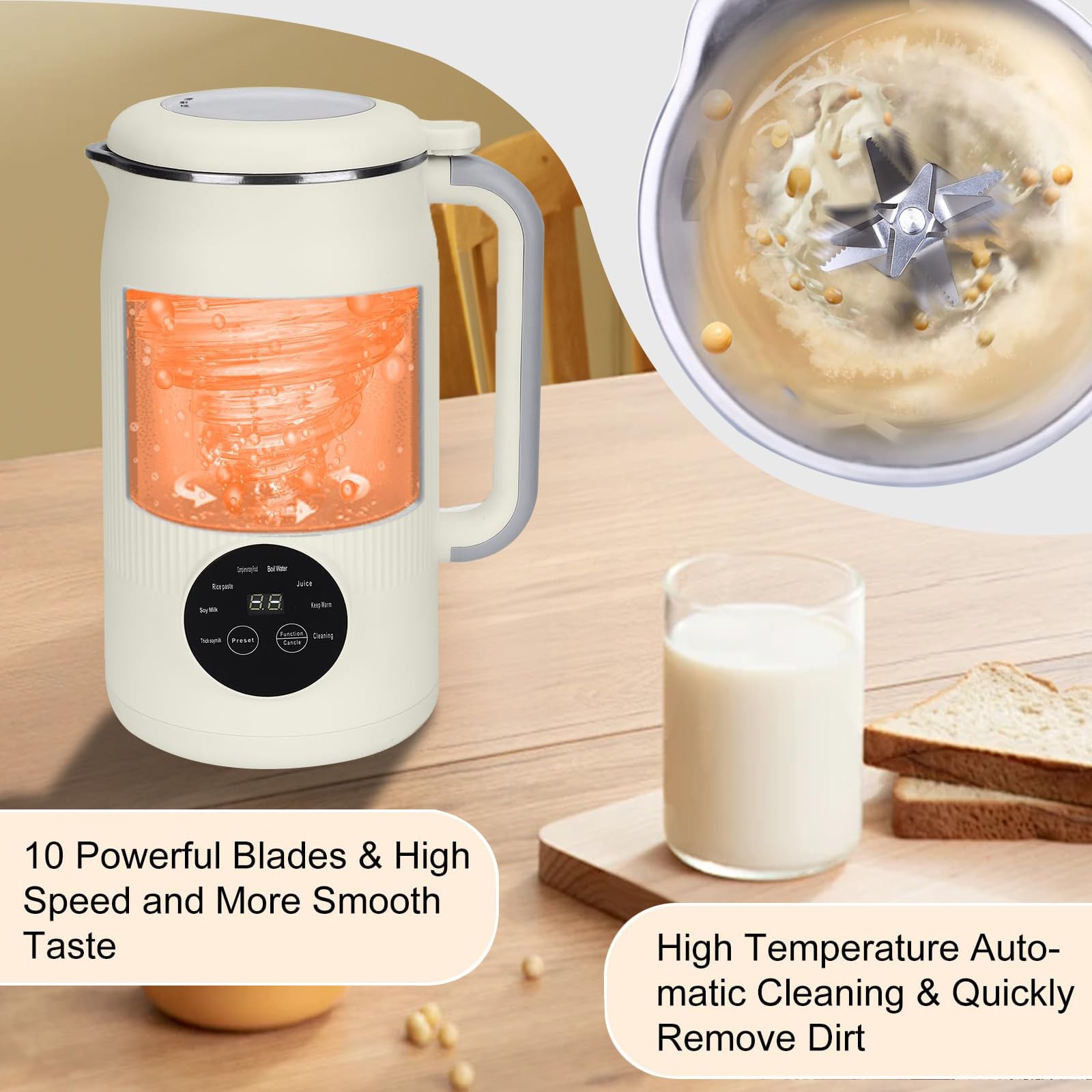 35oz Automatic Nut Milk Maker with 10 Blades - Multi-Function Soy & Oat Milk Machine (Cyan) | Perfect for Vegan, Dairy-Free, Keto Diets & Healthy Homemade Plant-Based Milk