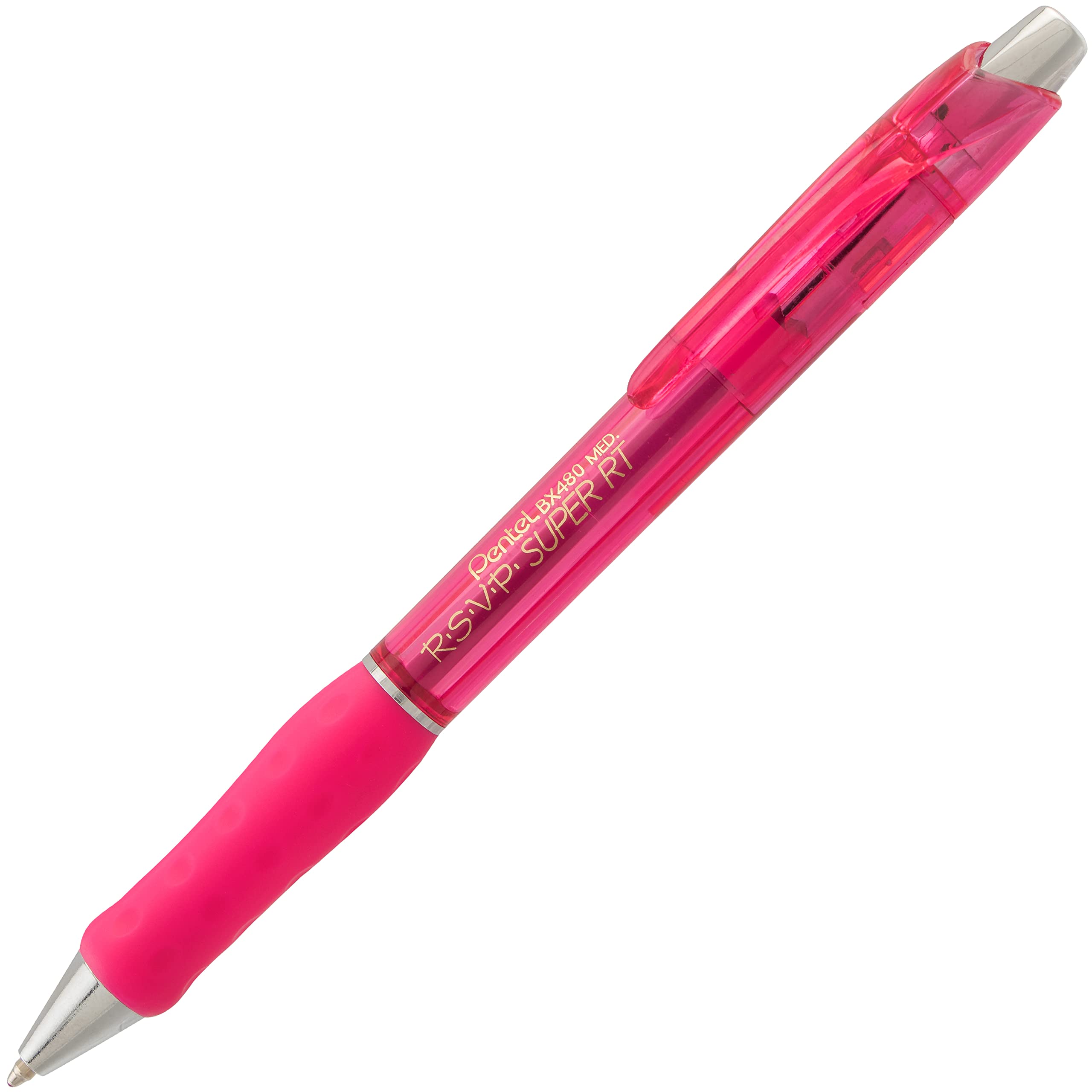 Pentel RSVP Super RT Ballpoint Pens - 1.0mm Medium Point, Smooth Writing Pink Ink, 12-Pack (BX480-P) - Perfect for Office, School & Everyday Use