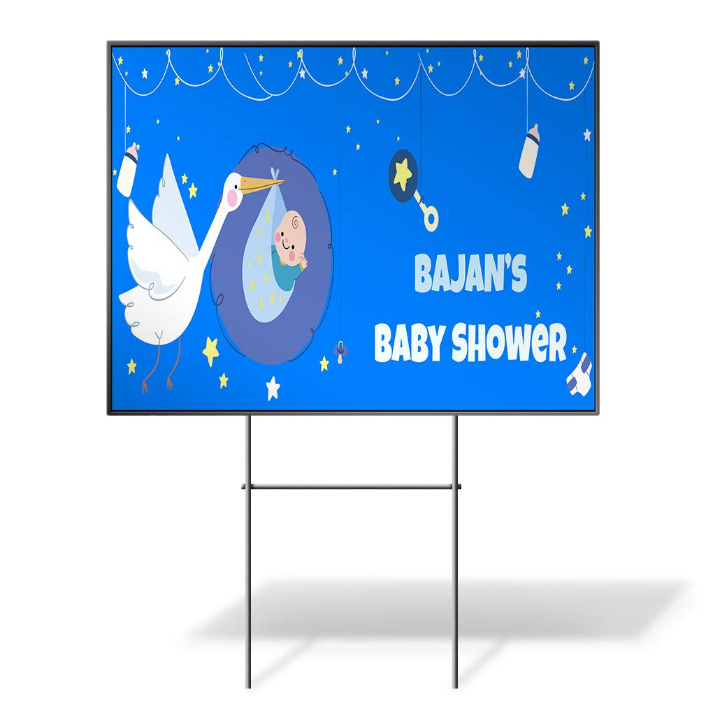 Custom Personalized Baby Shower Yard Sign - Boy Name Announcement with Bird Design - Two-Sided Light Blue Print - 24x18 Inches - Perfect for Outdoor Decor & Gender Reveal Parties