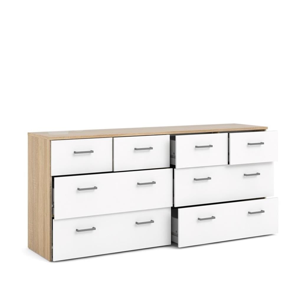 Tvilum 8-Drawer Double Dresser - Solid Oak Frame with White Finish | Perfect for Bedroom Storage & Closet Organization