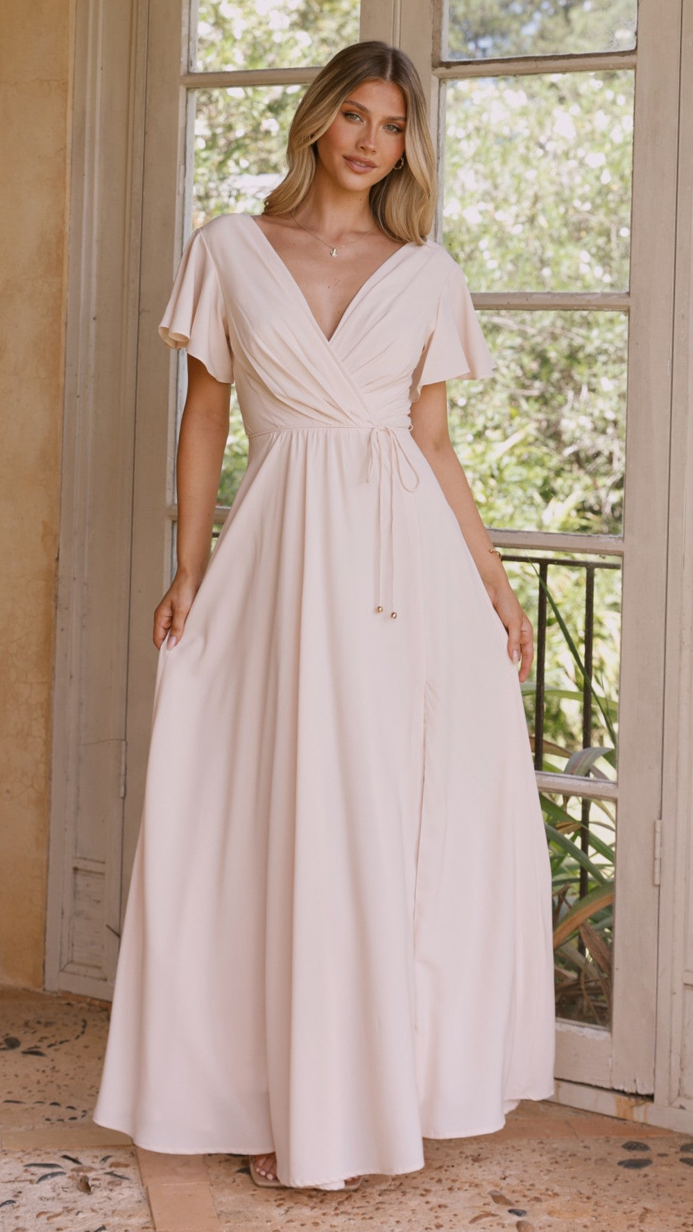 Charlize Maxi Dress for Women - Elegant Ivory Long Flowy Dress for Summer, Beach, Wedding & Special Occasions